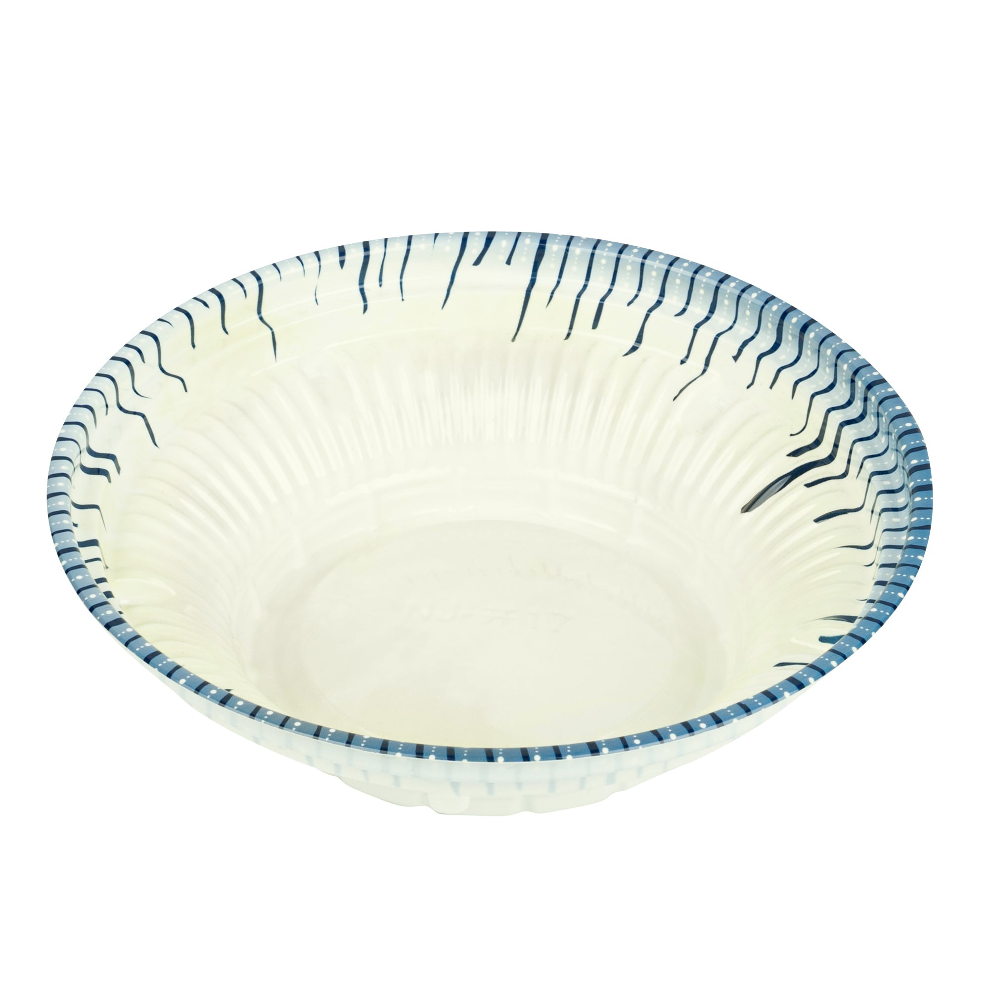 Bento Tek 10 oz Round White and Blue Plastic Asian Style Bowl - 6.5