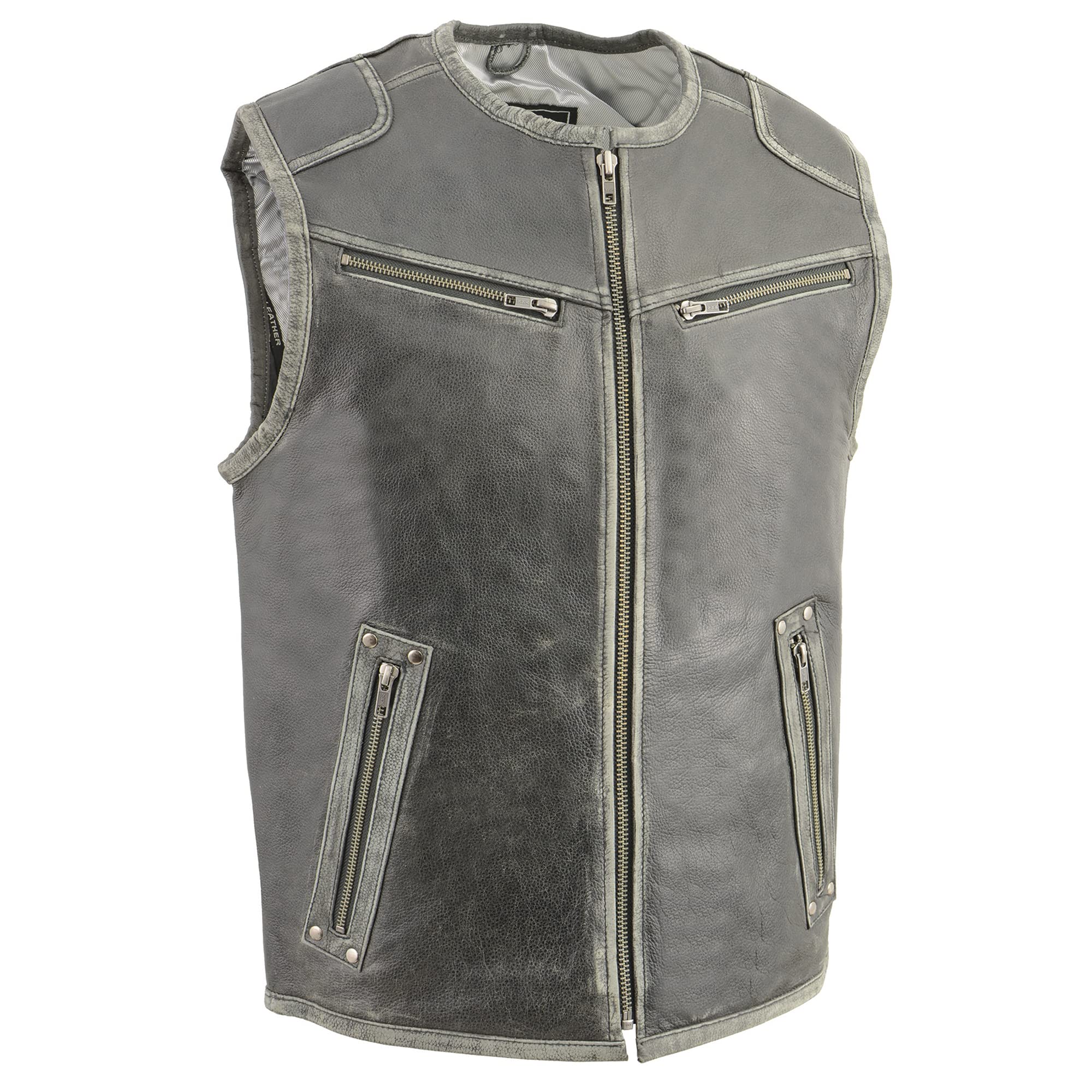 Milwaukee Leather MLM3536 Vintage Distressed Grey Motorcycle Vest for Men - Perfect for Biker Rides, Motorcycle Clubs & Casual Outfits