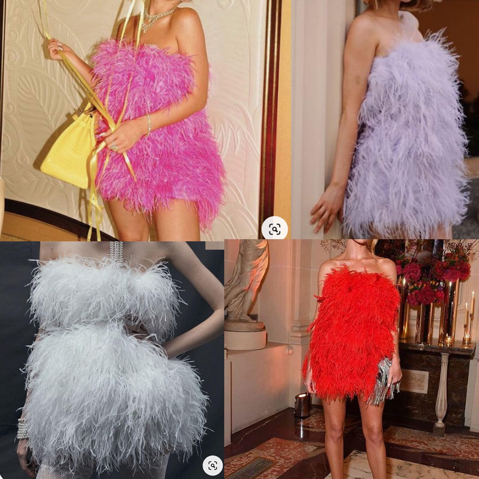 LVCOMEFF Women's Ostrich Feather Off-Shoulder Tube Dress - Elegant Strapless Mini Dress for Party, Wedding, Cocktail & Birthday Events | Perfect for Evening Gala, Date Night & Special Occasions