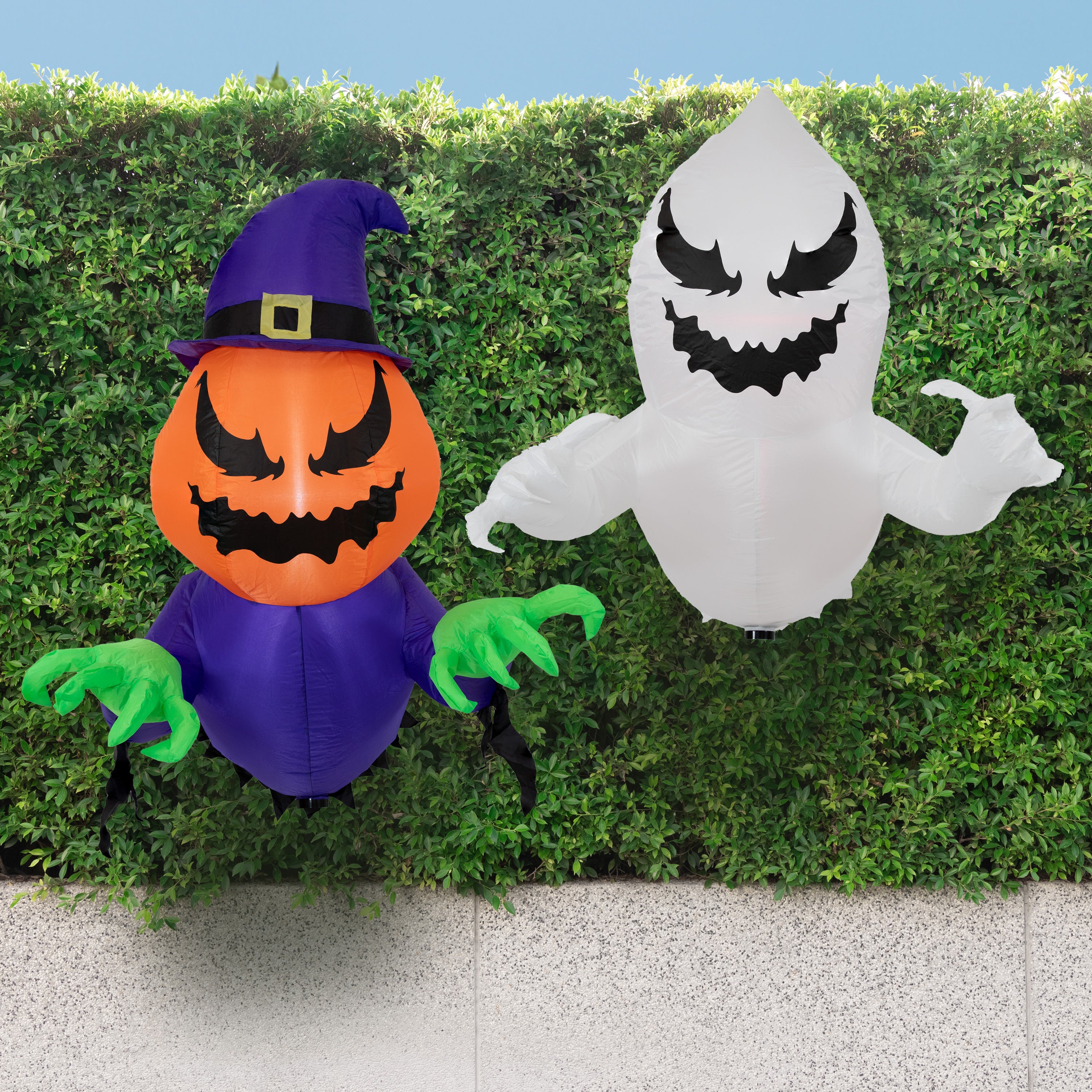 Sunnydaze Pumpkin Jack & Haunted Harold Inflatable Halloween Decorations - Outdoor Yard Decor for Spooky Party, Haunted House & Halloween Festivities