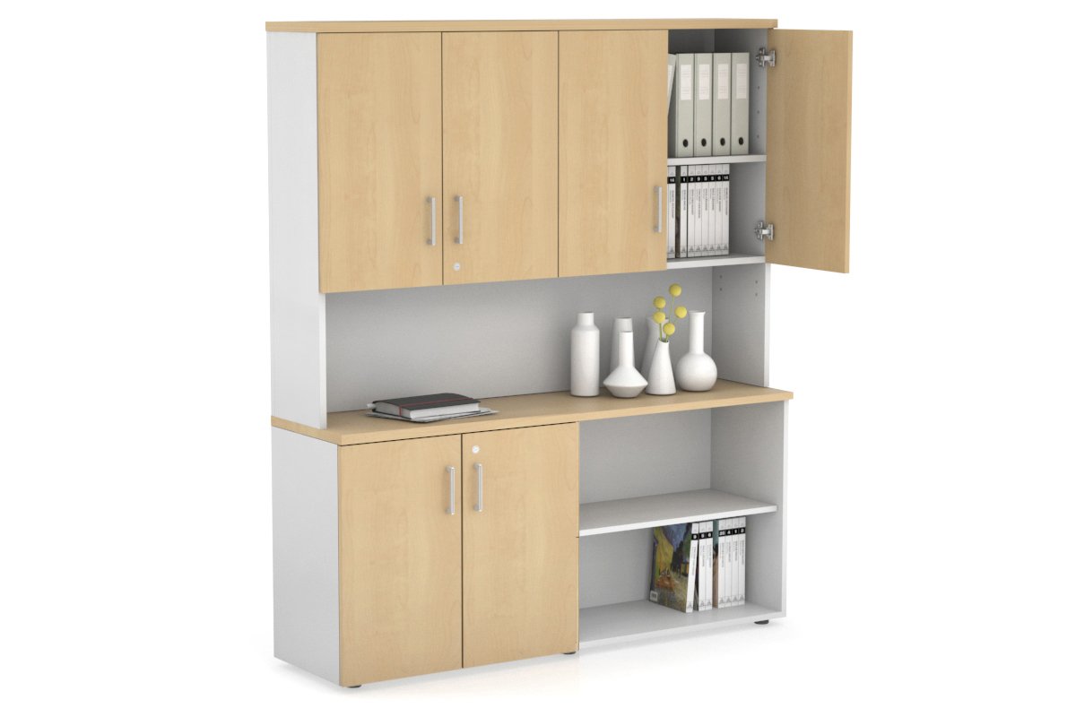 2-Door Small Uniform Storage Hutch with Open Shelves - Perfect for Closet, Office, and Home Organization