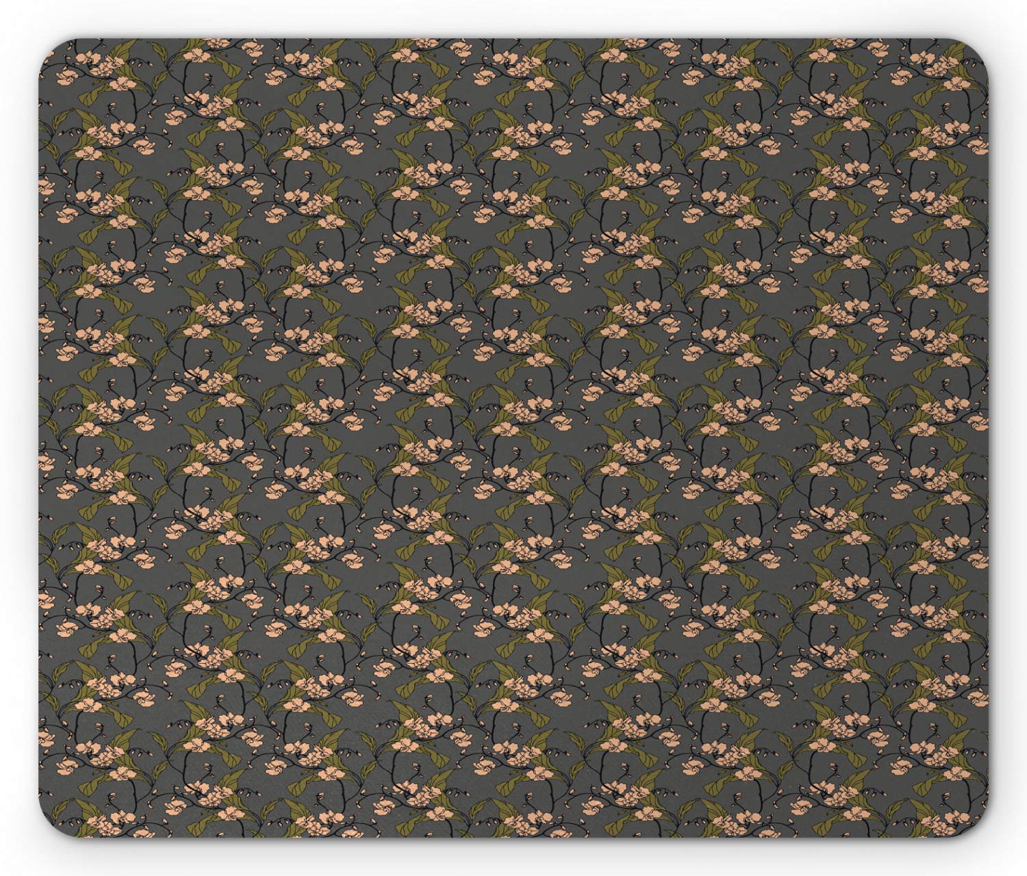 Ambesonne Floral Mouse Pad - Vintage Victorian Blooming Foliage Design, Non-Slip Rubber Base, Standard Size (9