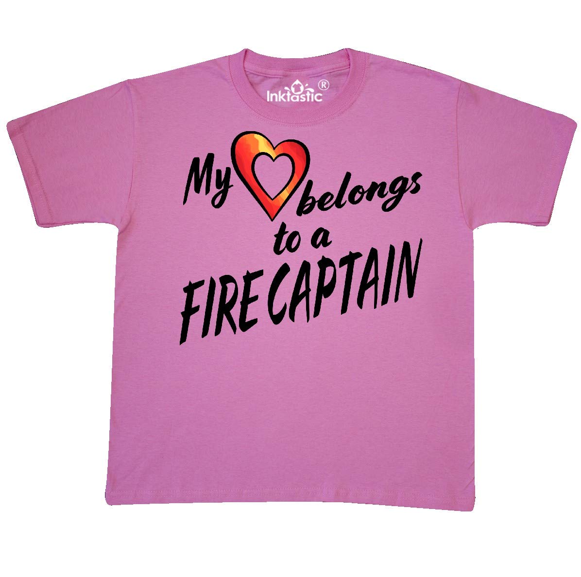 Fire Captain Appreciation Youth T-Shirt - My Heart Belongs to a Firefighter Graphic Tee for School, Casual Wear & Firefighter Support Events