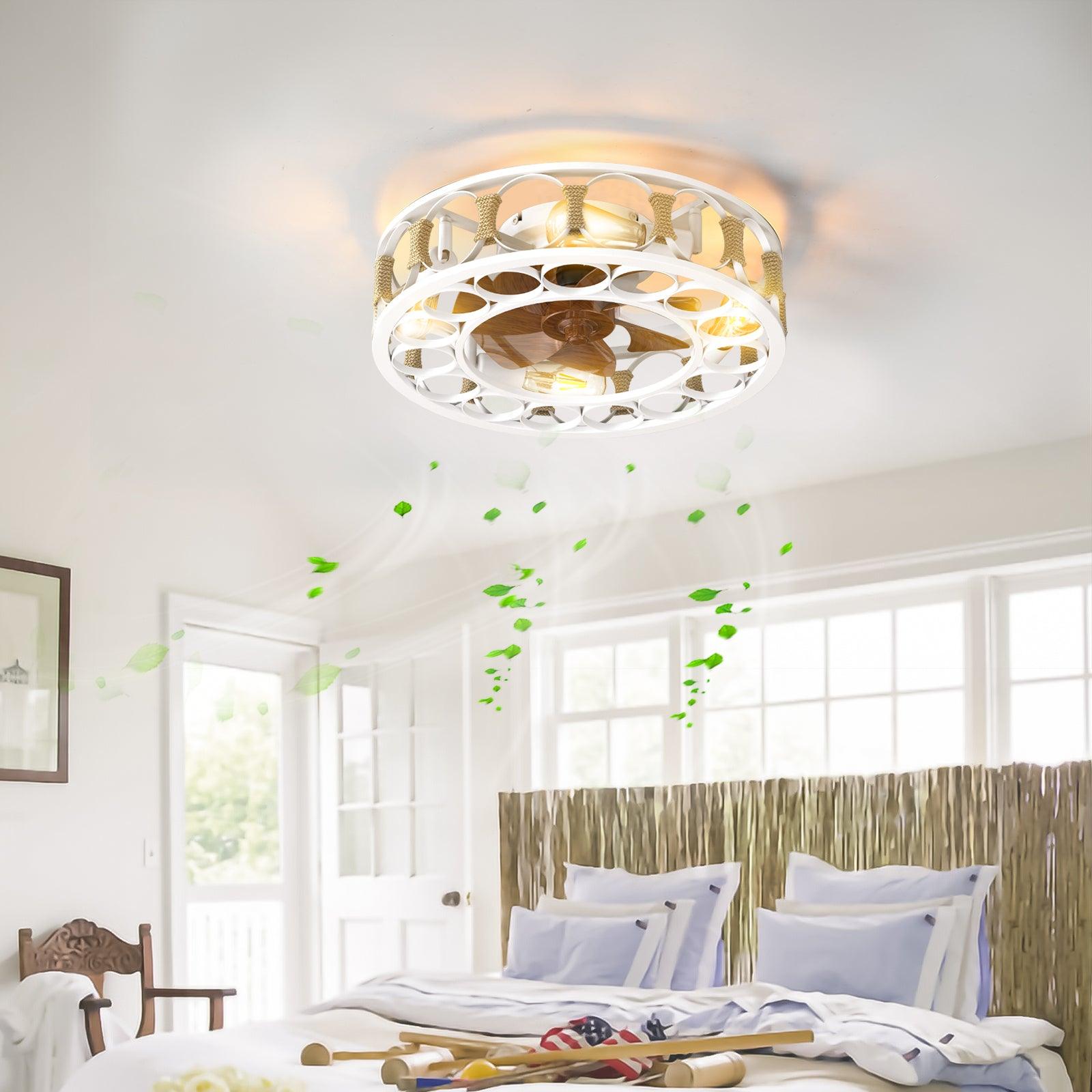 Modern Semi-Flush Mount Ceiling Fan with Lights & Remote Control - 6 Speed Reversible Blades, Includes 4 LED Bulbs (White) - Perfect for Living Room, Bedroom, and Office Spaces