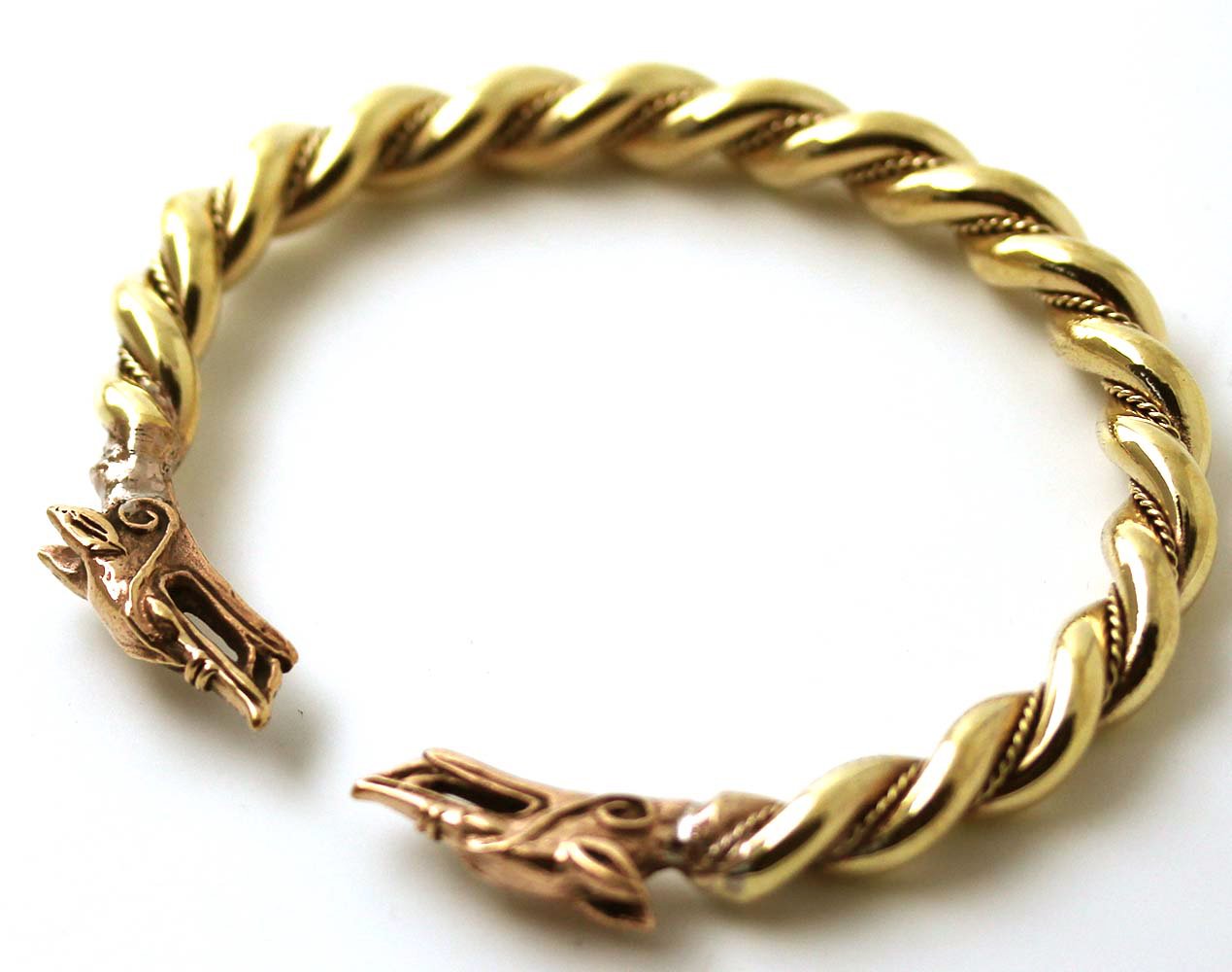 Viking Mjolnir Wolf Head Twisted Cable Bangle Cuff Bracelet - Norse Pagan Jewelry for Men & Women - Perfect for Viking LARP, Cosplay, and Historical Reenactments