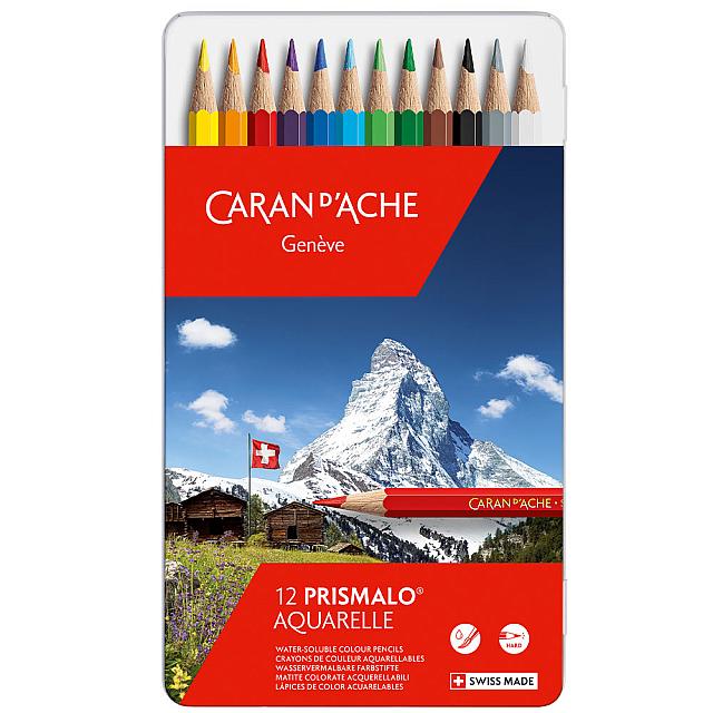 Premium Caran d'Ache Prismalo Colored Pencils Set - 12 Vibrant Artist Pencils in Metal Tin for Sketching, Drawing & Adult Coloring Books - Perfect Gift for Artists & Students