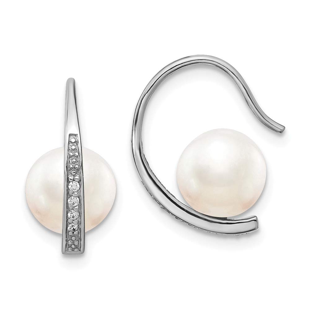 Sterling Silver Rhodium-Plated Cubic Zirconia & Freshwater Pearl Earrings for Women - Elegant Dangle Earrings for Wedding, Party, and Special Occasions