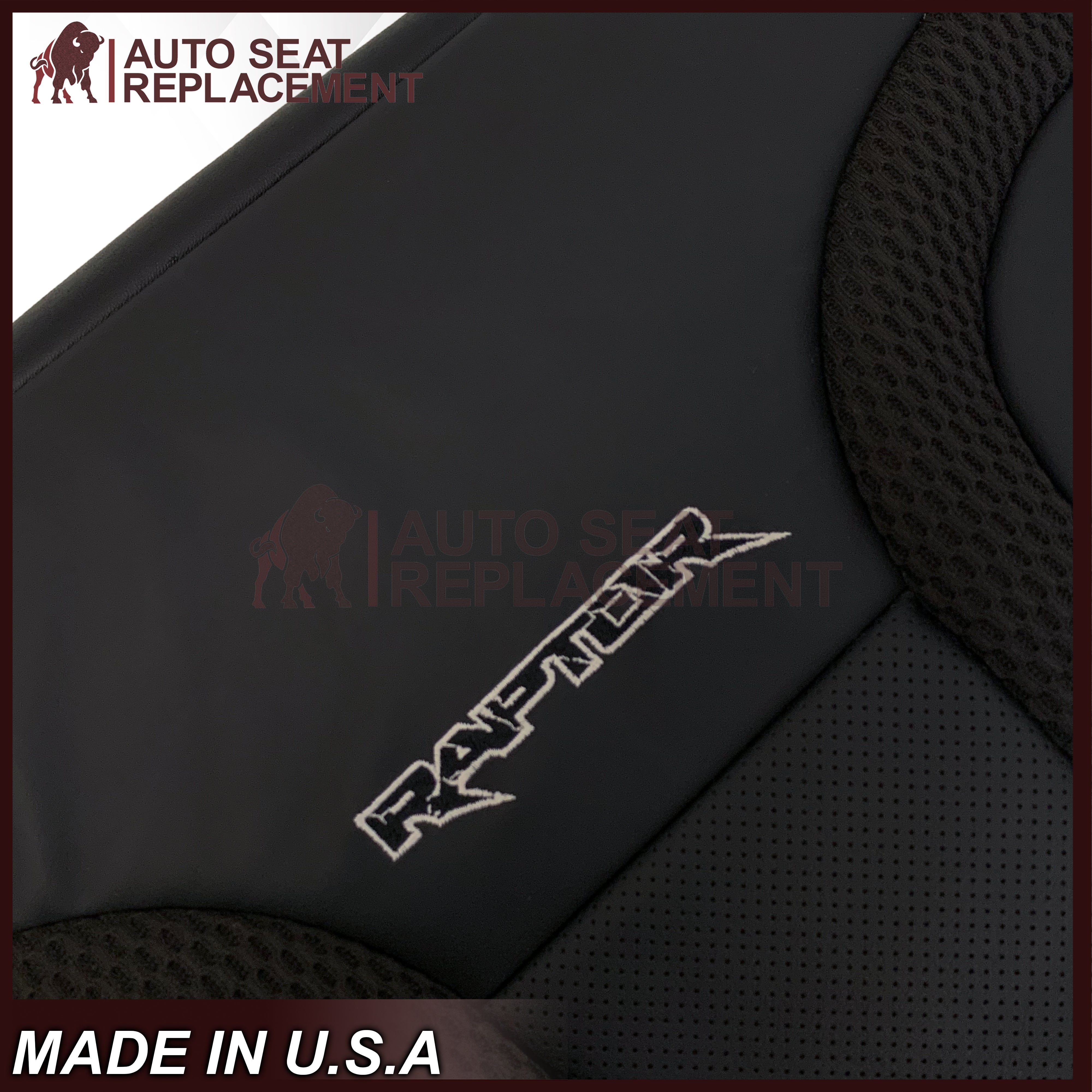 2010-2014 Ford F150 Raptor Perforated Seat Covers - Black with White Logo - Premium Leather or Vinyl Options - Perfect for Off-Roading & Daily Driving