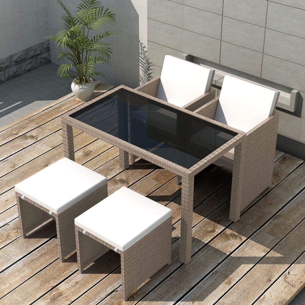 5-Piece Outdoor Patio Dining Set - Rattan Table & Chairs with Cushions - Perfect for Garden, Deck, Lawn & Outdoor Kitchen - Weather-Resistant Conversation Furniture Set for Backyard, Poolside & BBQ Parties