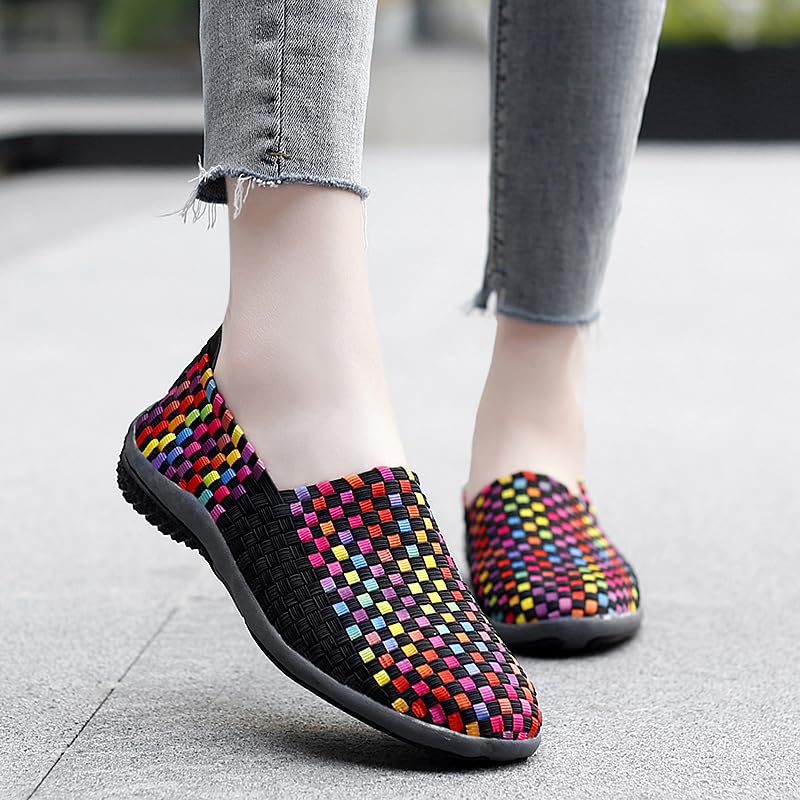 DESESE Women's Lightweight Slip-On Sneakers - Elastic Woven Walking Shoes with Non-Slip Sole, Breathable & Comfortable Casual Flats for Women | Perfect for Walking, Travel, Work & Everyday Wear