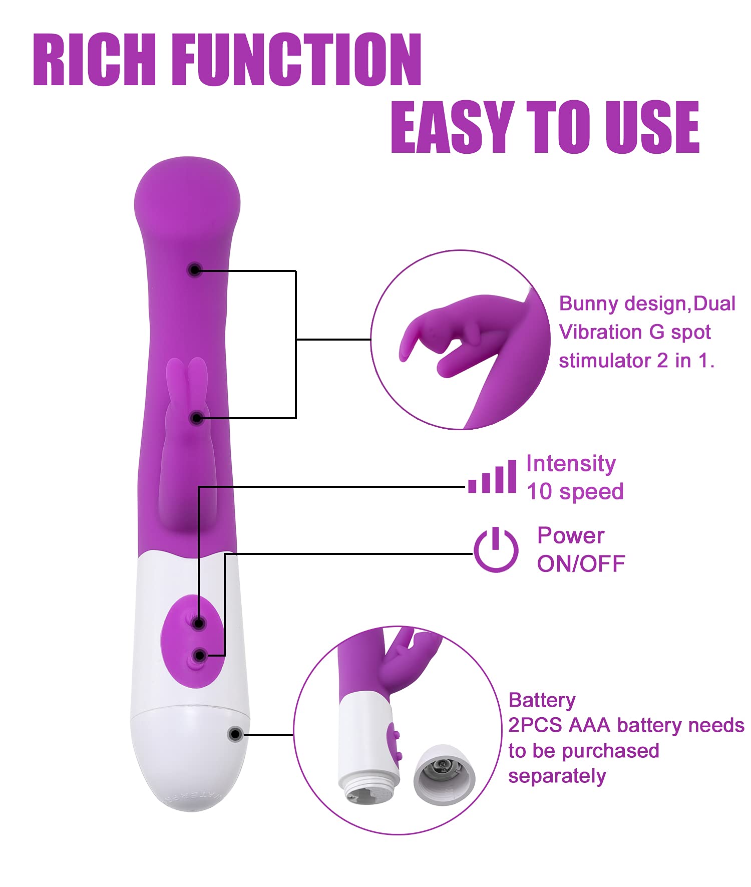Premium Rabbit Vibrator for Women - Dual Motor G-Spot & Clitoral Stimulator with 10 Vibration Modes, Waterproof & Quiet Design, Portable Purple Sex Toy - Perfect for Solo Play, Couples & Sensual Exploration