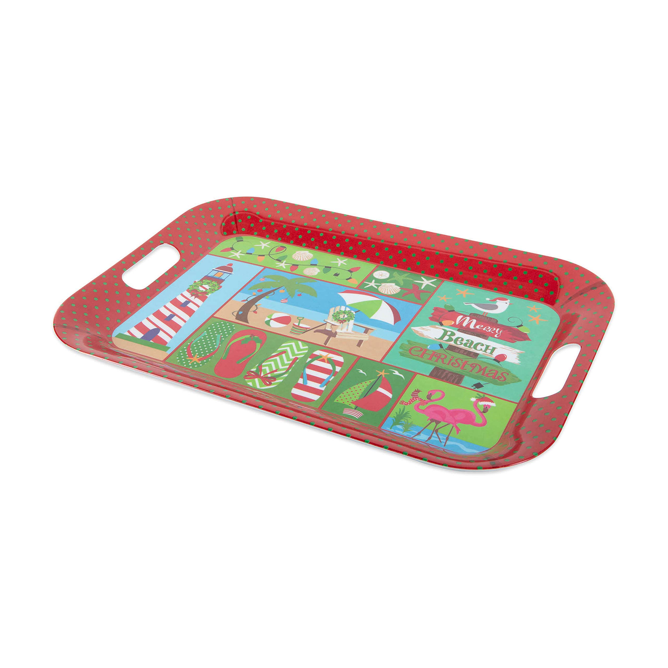 DII Seasonal Holiday Baking Collection - 4-Piece Melamine Coastal Christmas Trays Set (15x11 Inches) - Decorative Kitchen Serveware for Christmas Parties, Cookie Displays & Festive Entertaining