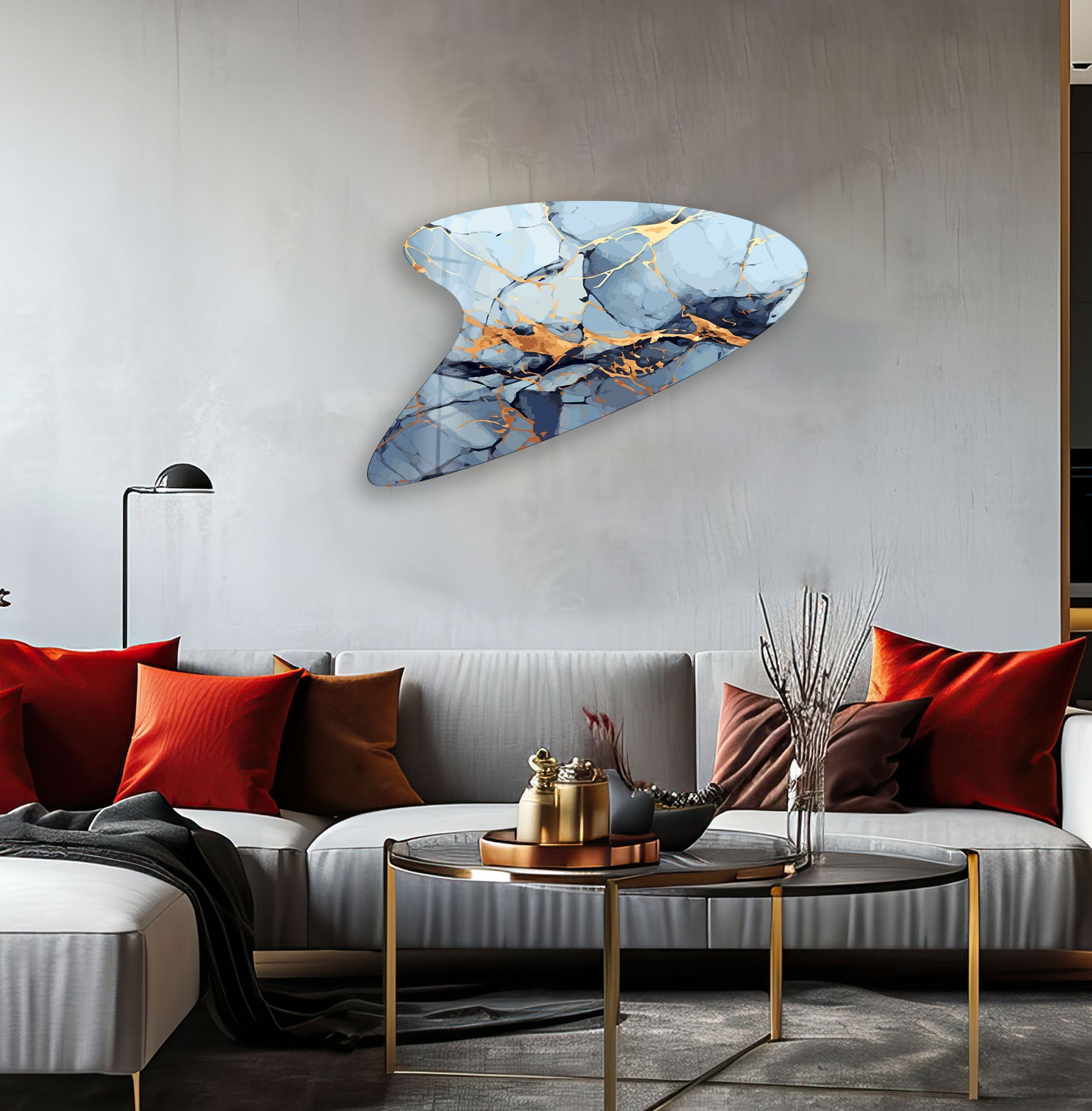 Blue & Gold Marble Modern Glass Wall Art - Elegant Home Decor for Living Room, Bedroom & Office - Perfect for Wall Decoration & Interior Design