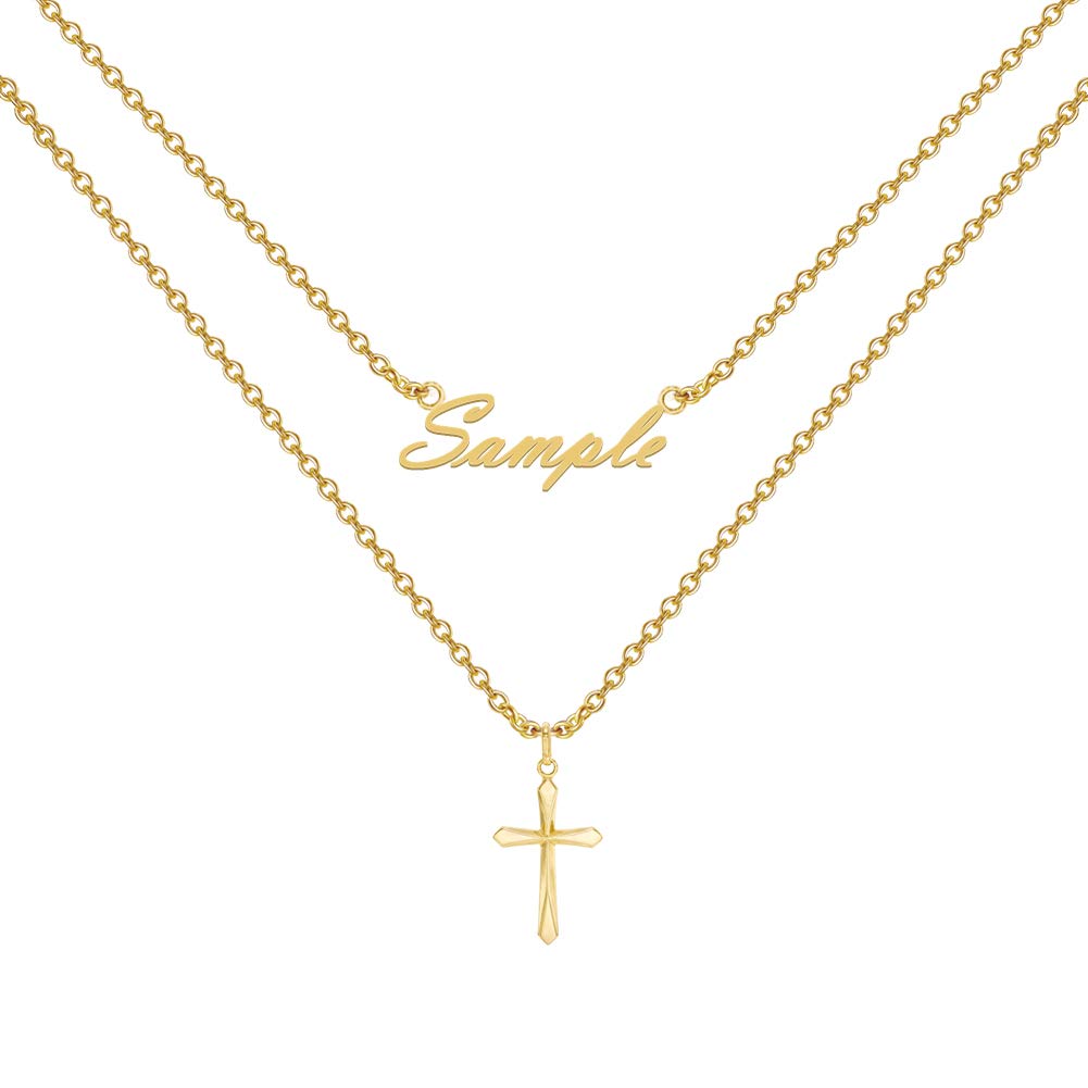 Personalized Name Necklace for Women - Custom 14K Gold or 925 Sterling Silver Nameplate Necklace with Cross Charm - Perfect for Gifts, Anniversaries, Birthdays & Everyday Wear