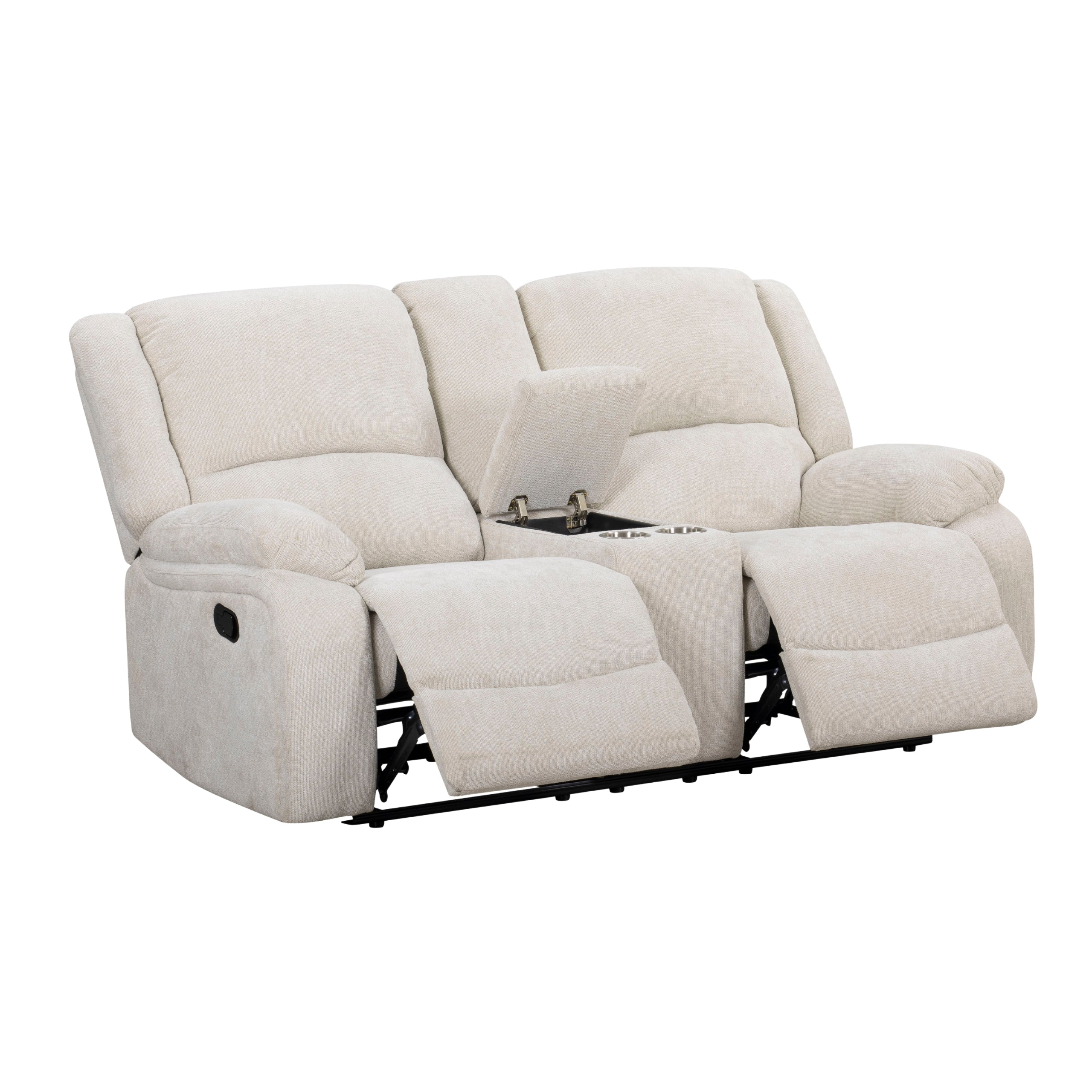 Roundhill Furniture Blitz Transitional Manual Reclining Loveseat with Cup Holders - Comfortable Small Space Recliner for Living Room, Home Theater & Game Room