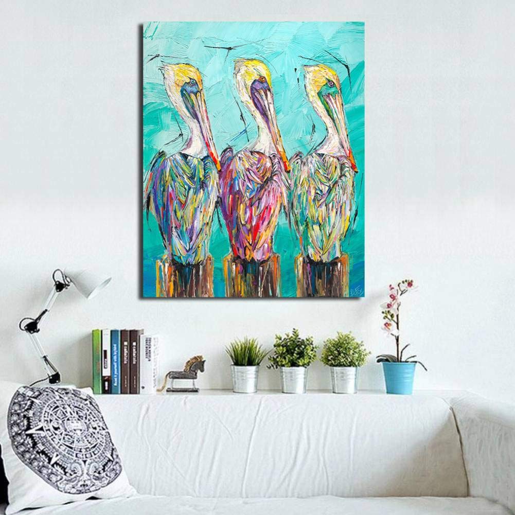WPFZH Fashion Art Three Pelicans Canvas Wall Painting - 16x20 Inch Oil Painting for Living Room, Bedroom & Office Decor | Perfect for Coastal, Nature-Inspired Home Decor