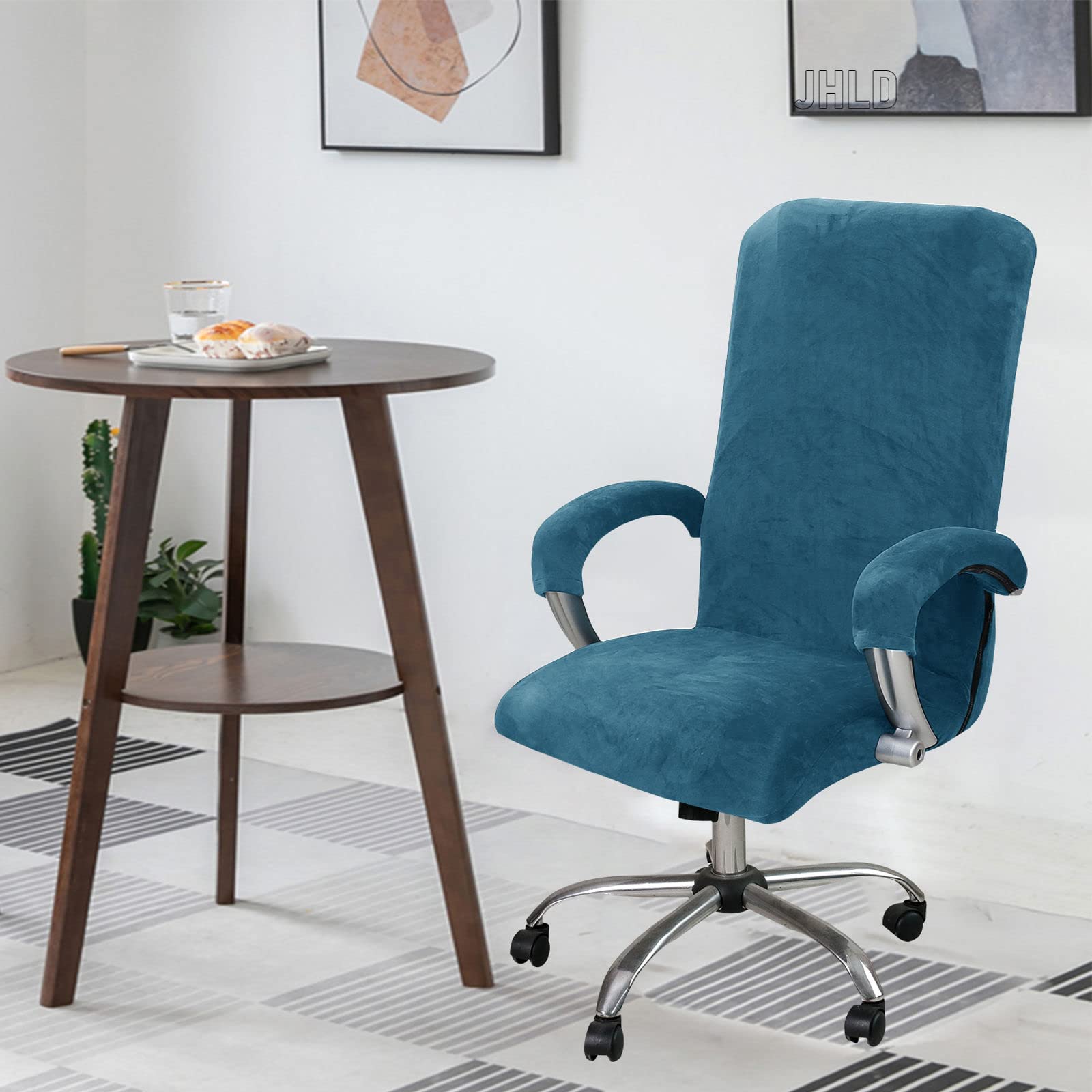 Premium Stretch Office Chair Cover - Soft Velvet Rotating Chair Slipcover with Armrest Covers for Computer & Desk Chairs (Peacock Blue, X-Large) - Perfect for Home Office, Gaming Setup & Conference Rooms