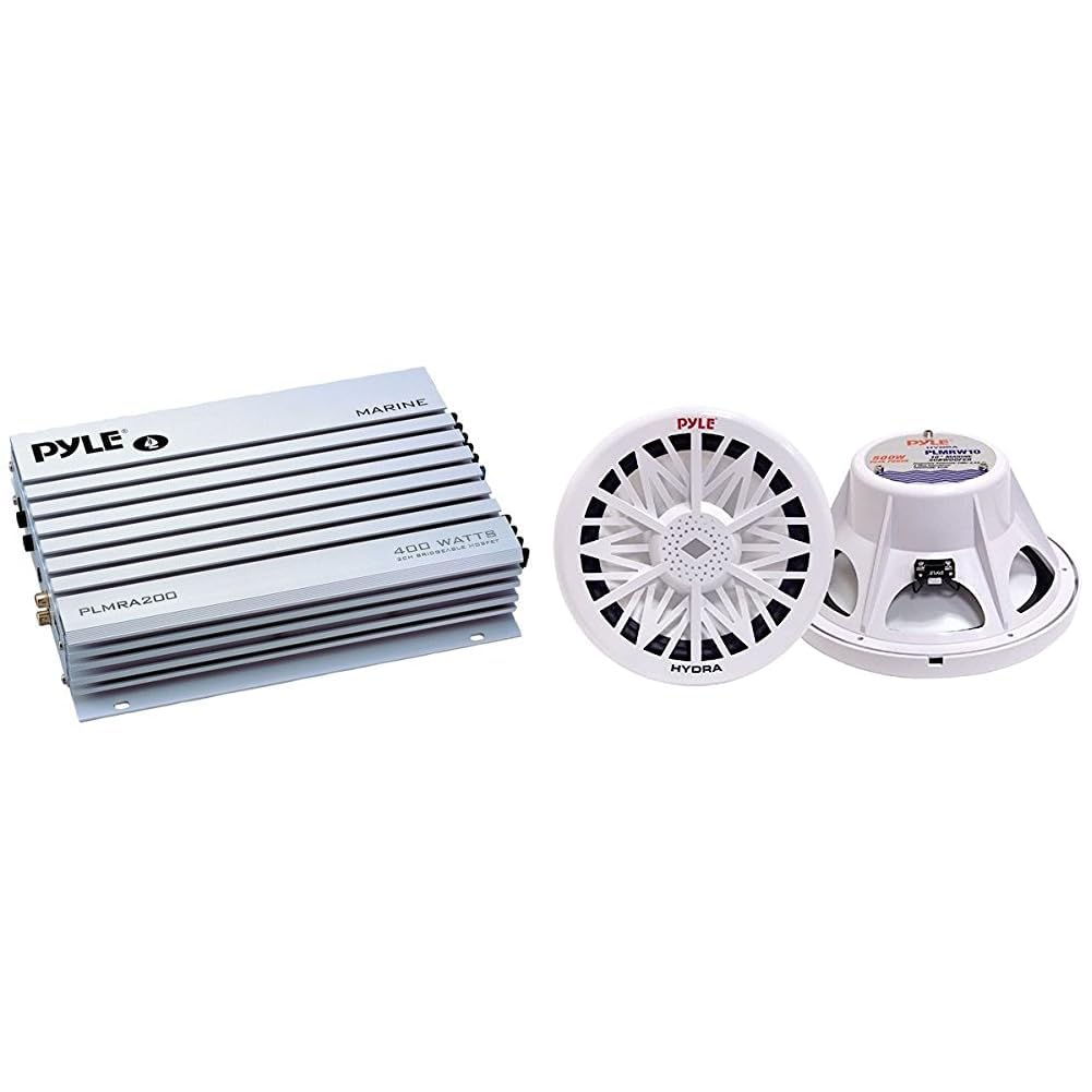 Pyle Hydra Marine Amplifier and Subwoofer Bundle - Waterproof Boat Audio System for Bass Boost & Clear Sound | Perfect for Pontoon Boats, Yachts & Marine Entertainment
