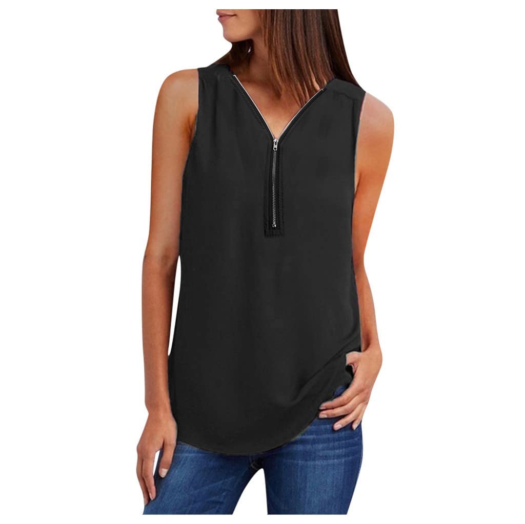 Elegant Women's Chiffon Blouse - V Neck Zipper Shirt with Short Roll Sleeves for Business Casual & Office Wear | Solid Color Dressy Tops for Work, Parties & Special Occasions