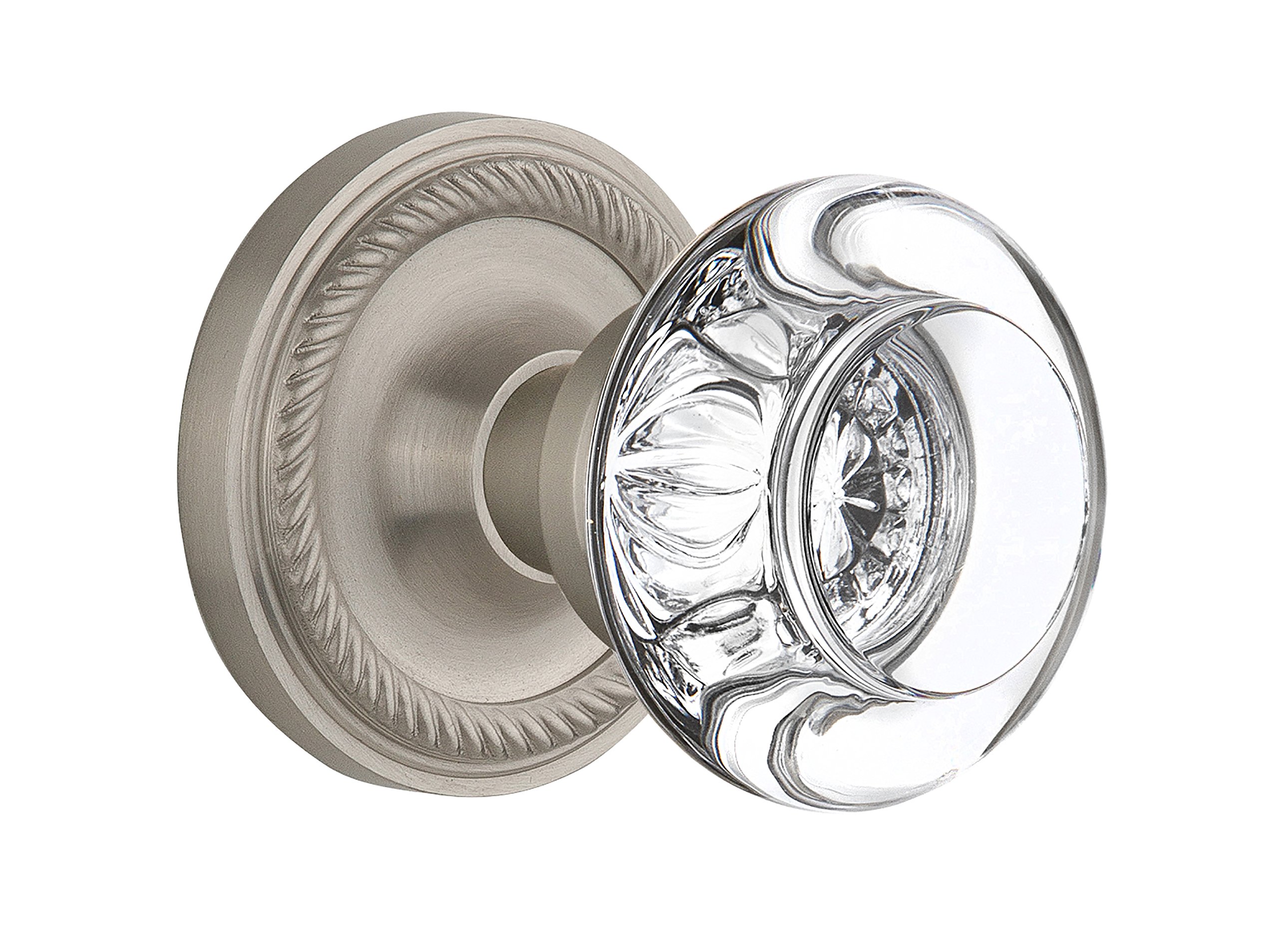 Vintage Double Dummy Satin Nickel Rope Rosette with Round Clear Crystal Glass Knob - Nostalgic Warehouse 712425 - Perfect for Cabinet Doors, Dressers & Vintage Home Decor