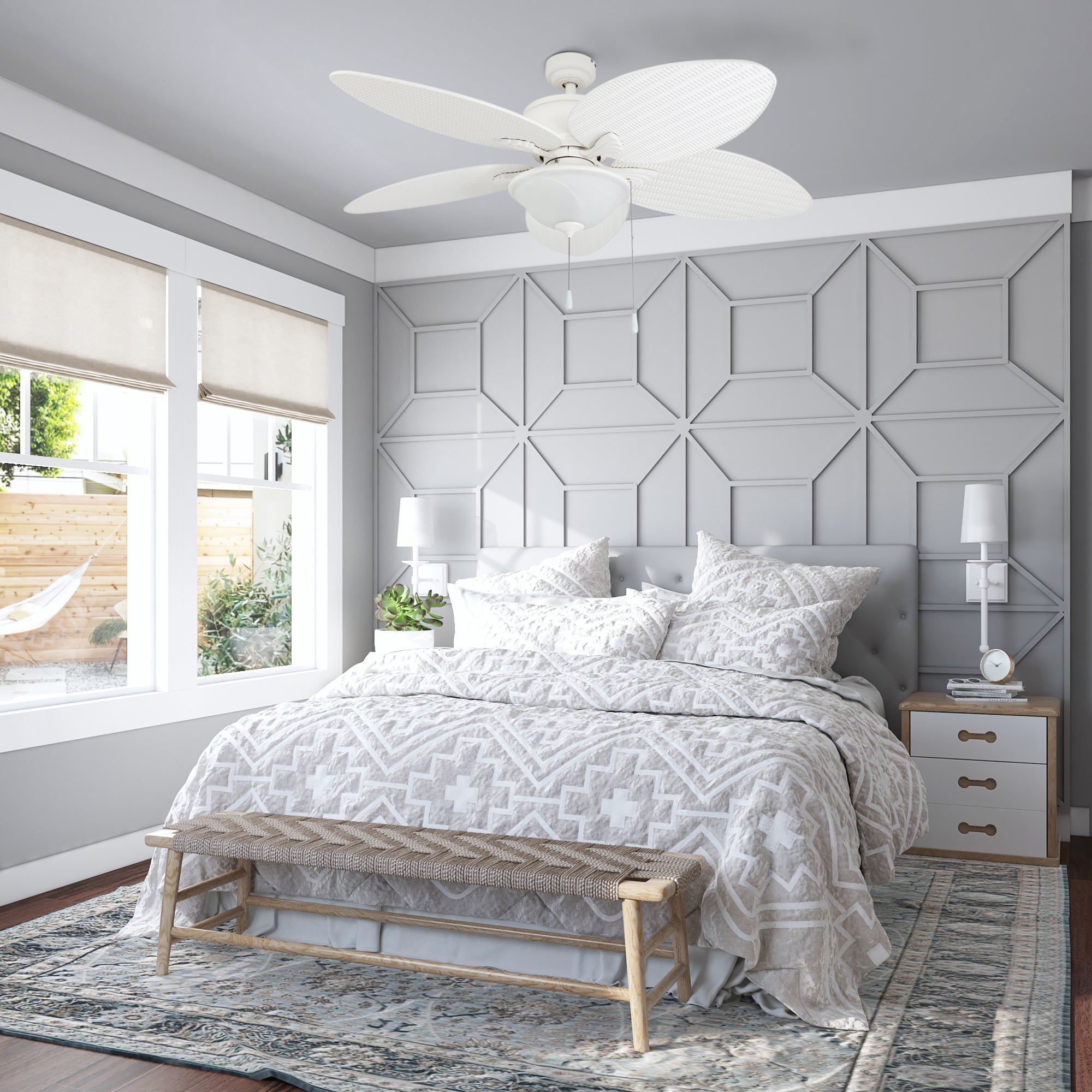 52 Inch Solana White Ceiling Fan with Pull Chain - Indoor/Outdoor Use for Living Room, Bedroom, Patio & Covered Porch
