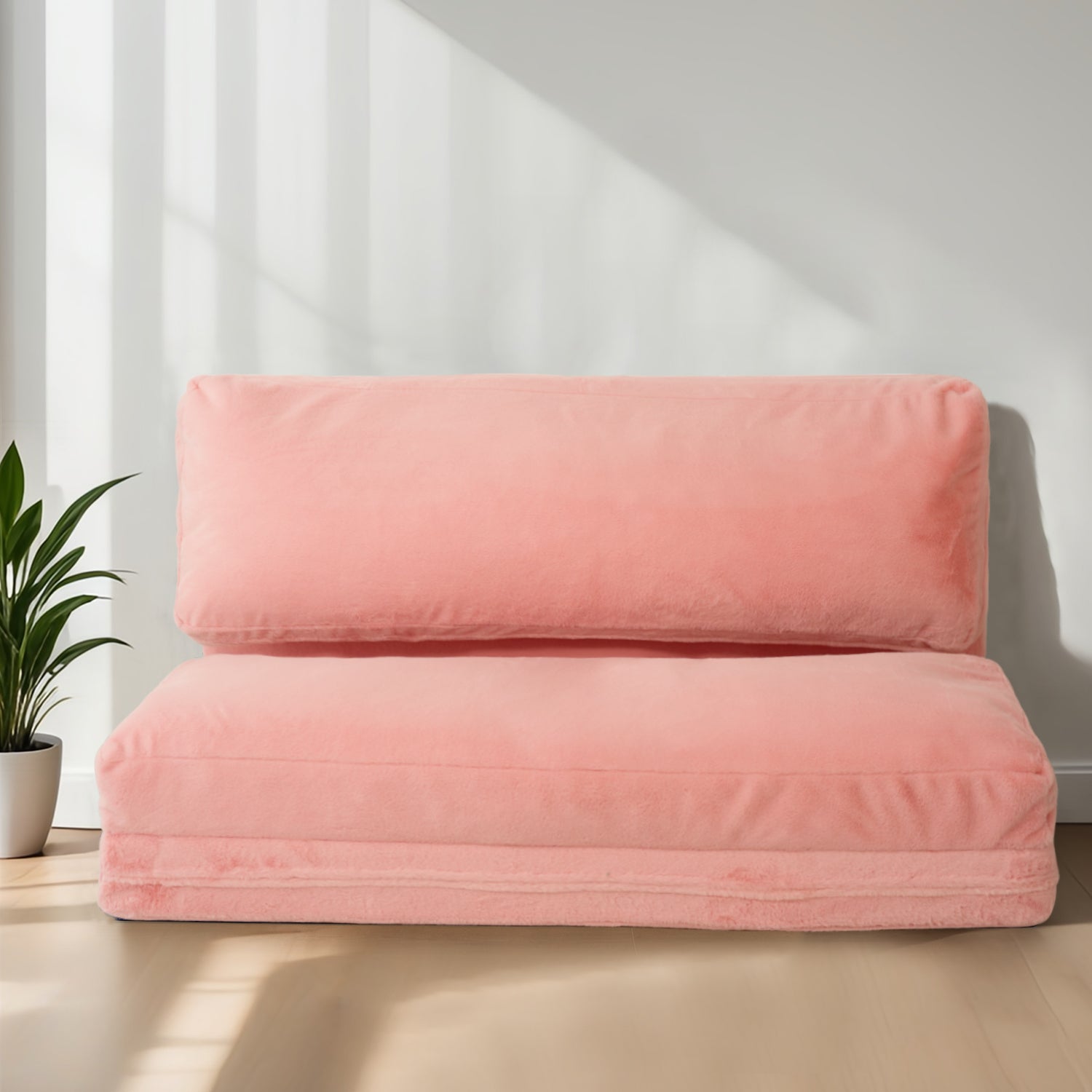 MAXYOYO Foldable Bean Bag Sofa Bed - Extra Thick Floor Mattress with Washable Faux Fur Cover (Pink) | Perfect for Living Room Lounging, Bedroom Relaxation & Guest Sleeping