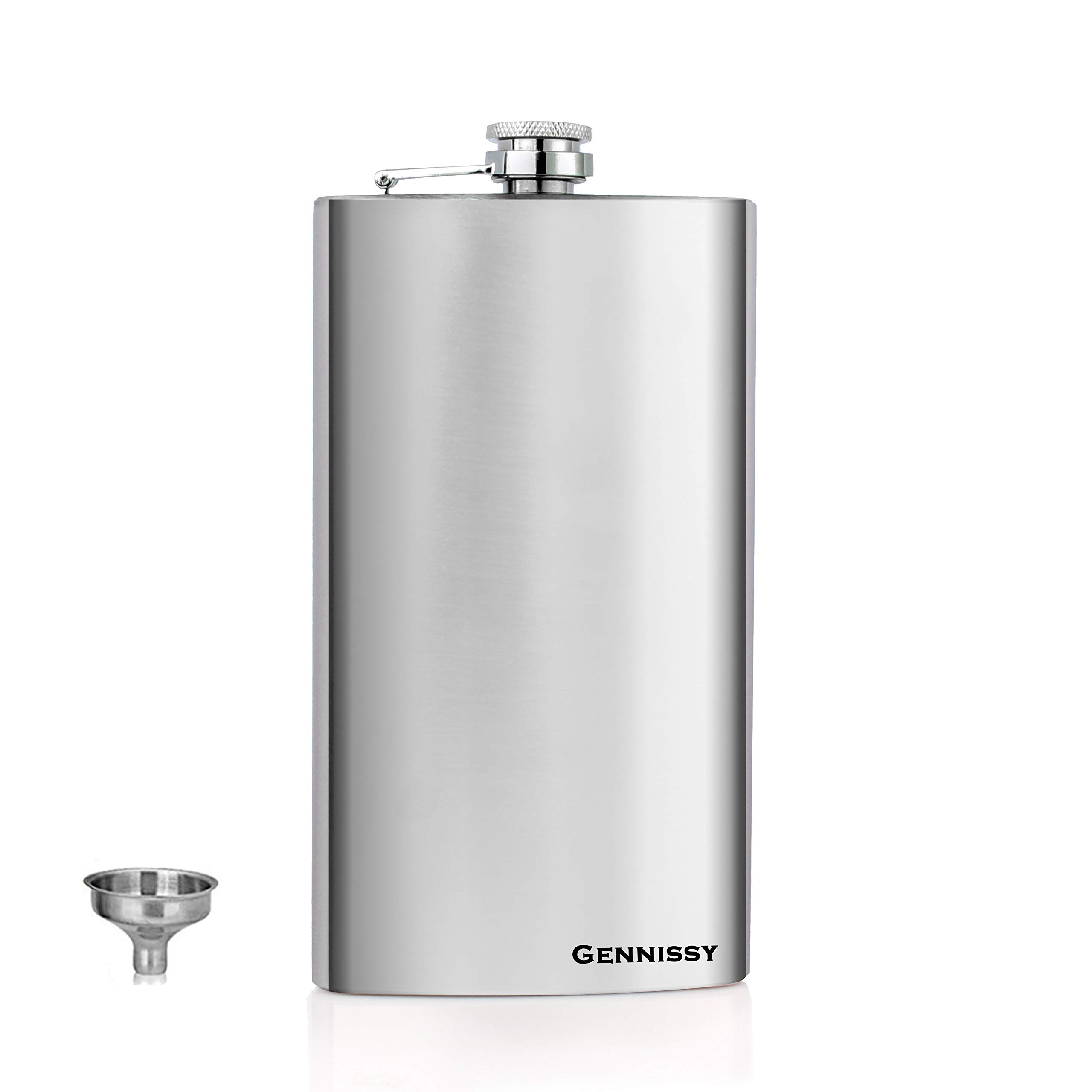 GENNISSY 12OZ Stainless Steel Hip Flask - 18/8 Silver Liquor Flask with Funnel, Leakproof & Durable Drinking Vessel for Whiskey, Bourbon, Vodka - Perfect for Outdoor Adventures, Camping, Gifts & Parties