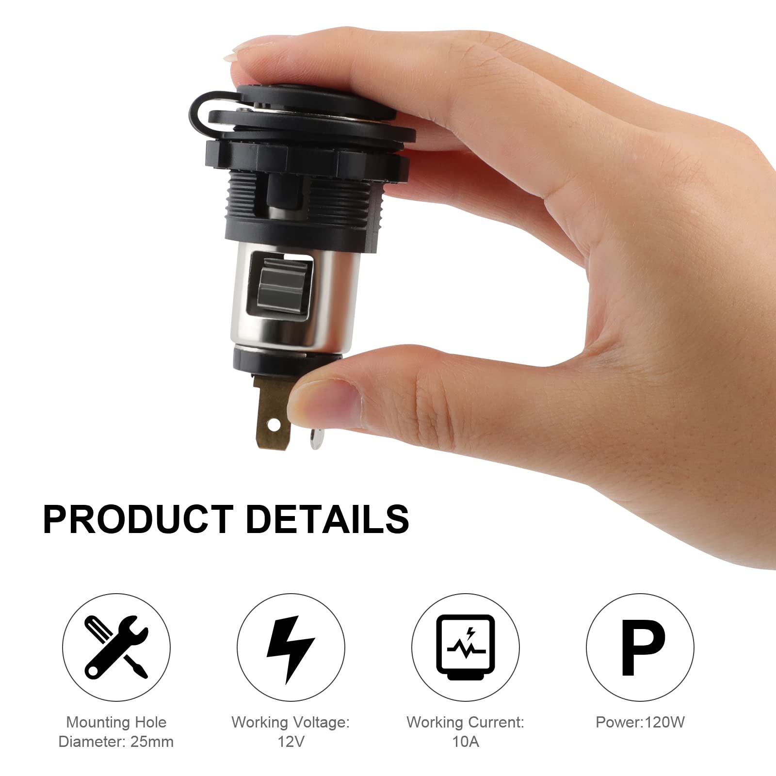 12V/24V Waterproof Cigarette Lighter Socket - Universal Car Power Outlet for Vehicles, Marine, ATV, RV, Boat & Truck - Durable Cigarette Lighter Plug Receptacle for Road Trips, Camping & Outdoor Adventures