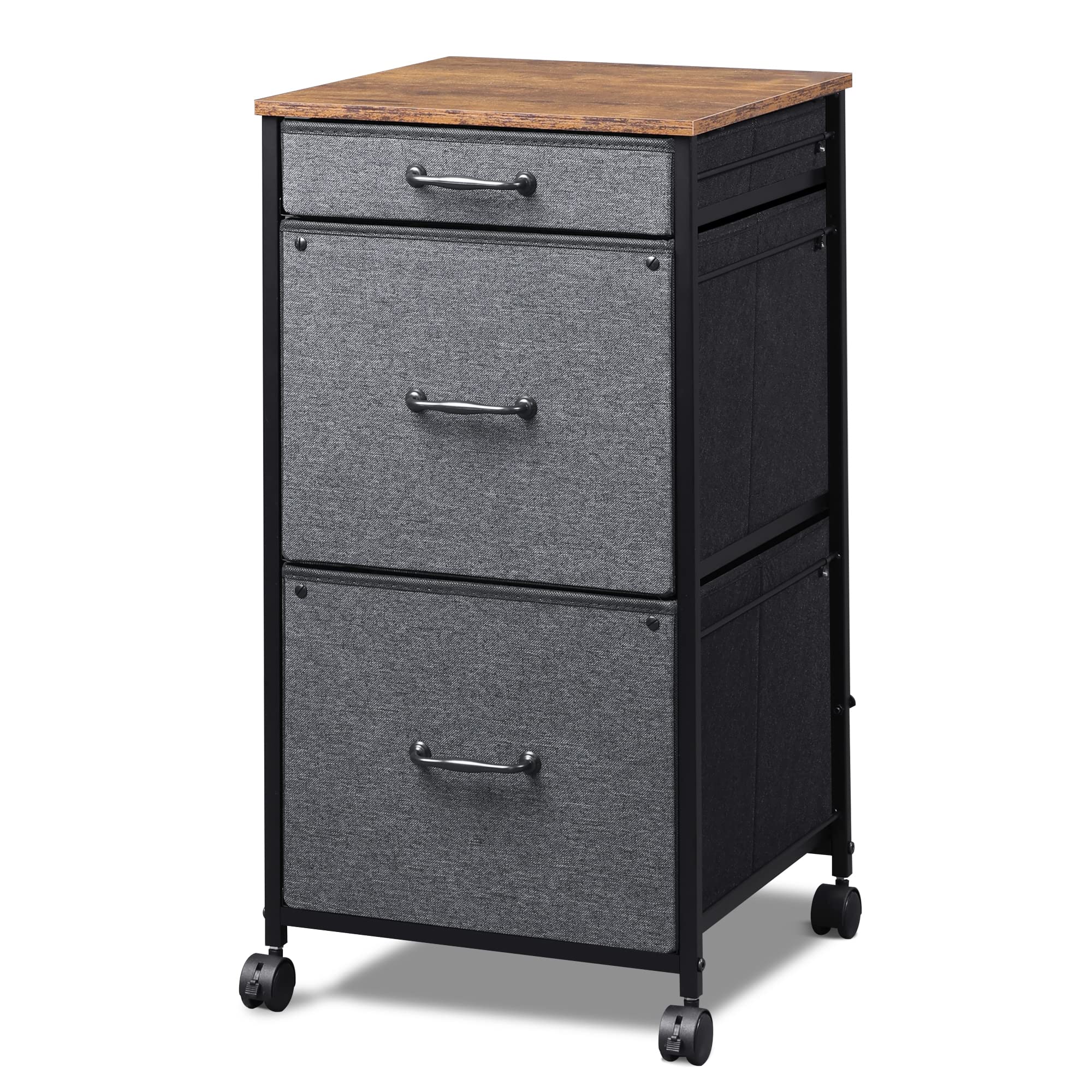 DEVAISE 3-Drawer Mobile File Cabinet - Rustic Brown Vertical Dresser for Bedroom & Home Office, Fabric Drawer Storage for A4/Letter Size Documents, Perfect as Printer Stand & Office Organization Solution (Ideal for Small Spaces & Clutter-Free Workspaces)