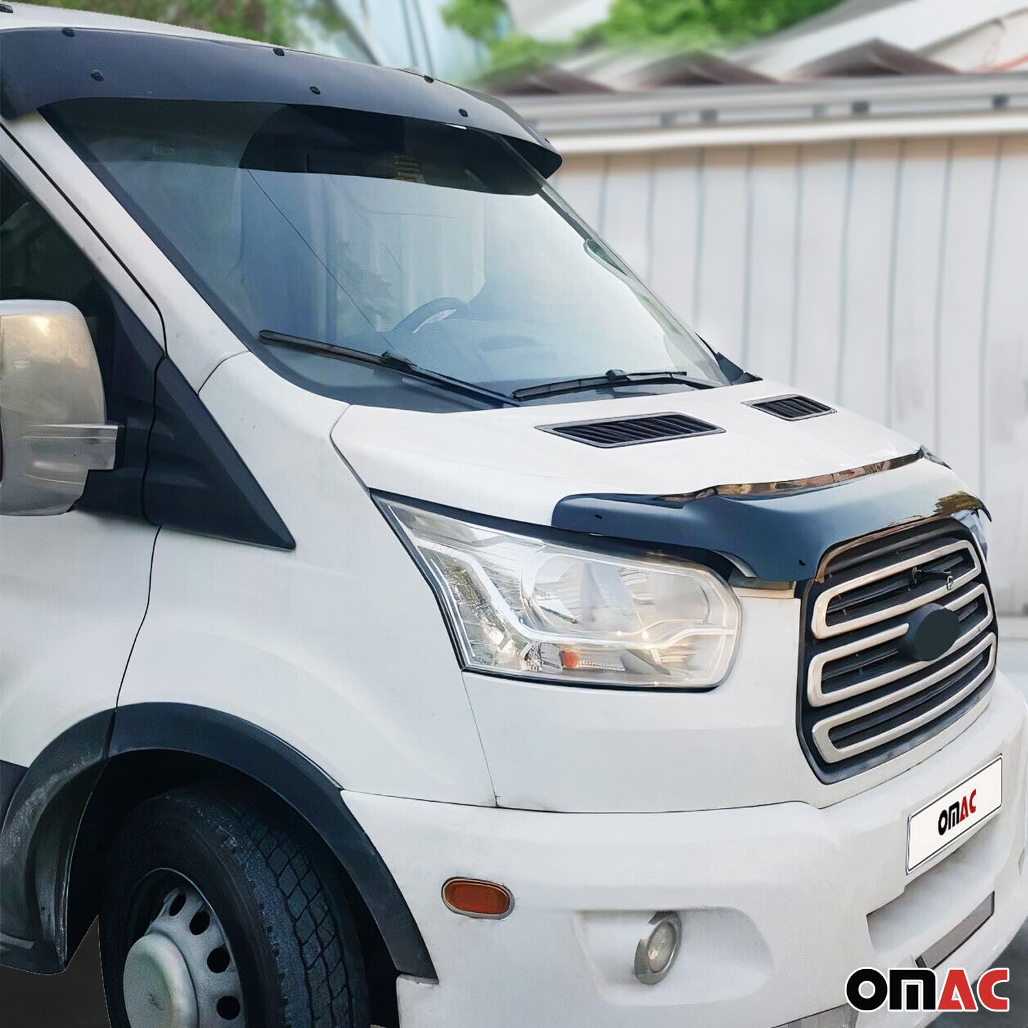 OMAC Windshield Sun Visor & Bug Shield Hood Deflector for Ford Transit 2015-2025 - UV Protection & Debris Guard for Road Trips & Outdoor Adventures