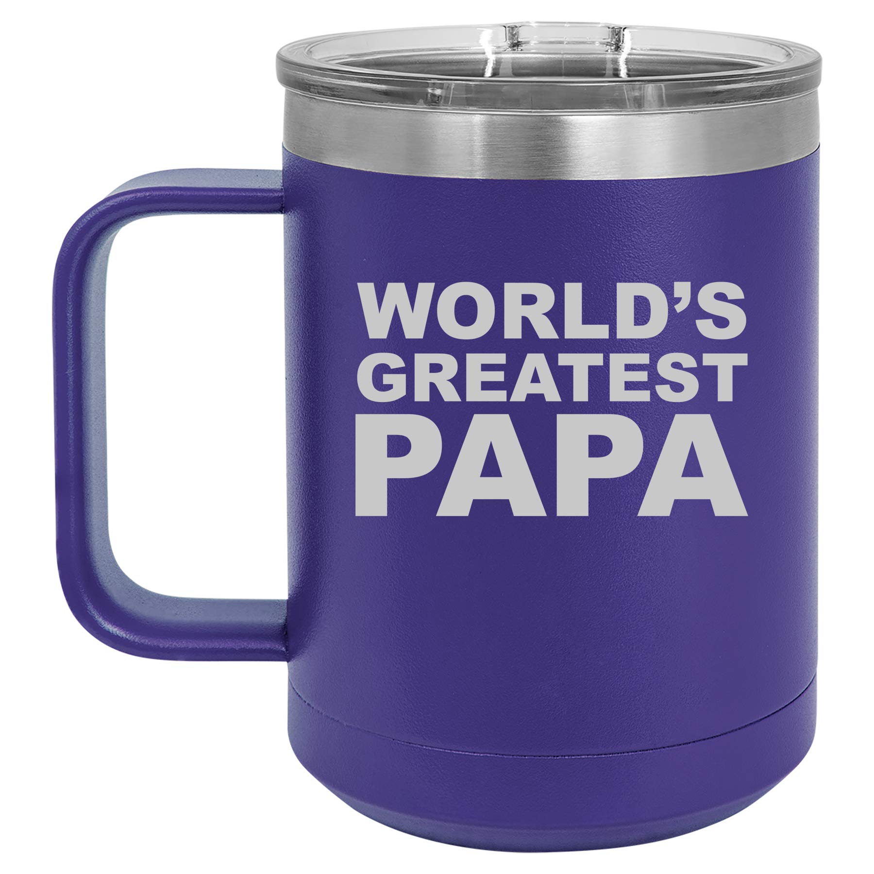 15 oz Vacuum Insulated Stainless Steel Tumbler with Handle & Lid - Leakproof Travel Coffee Mug for Dad, Perfect Gift for Father's Day, Camping, Office & Commuting (Purple)