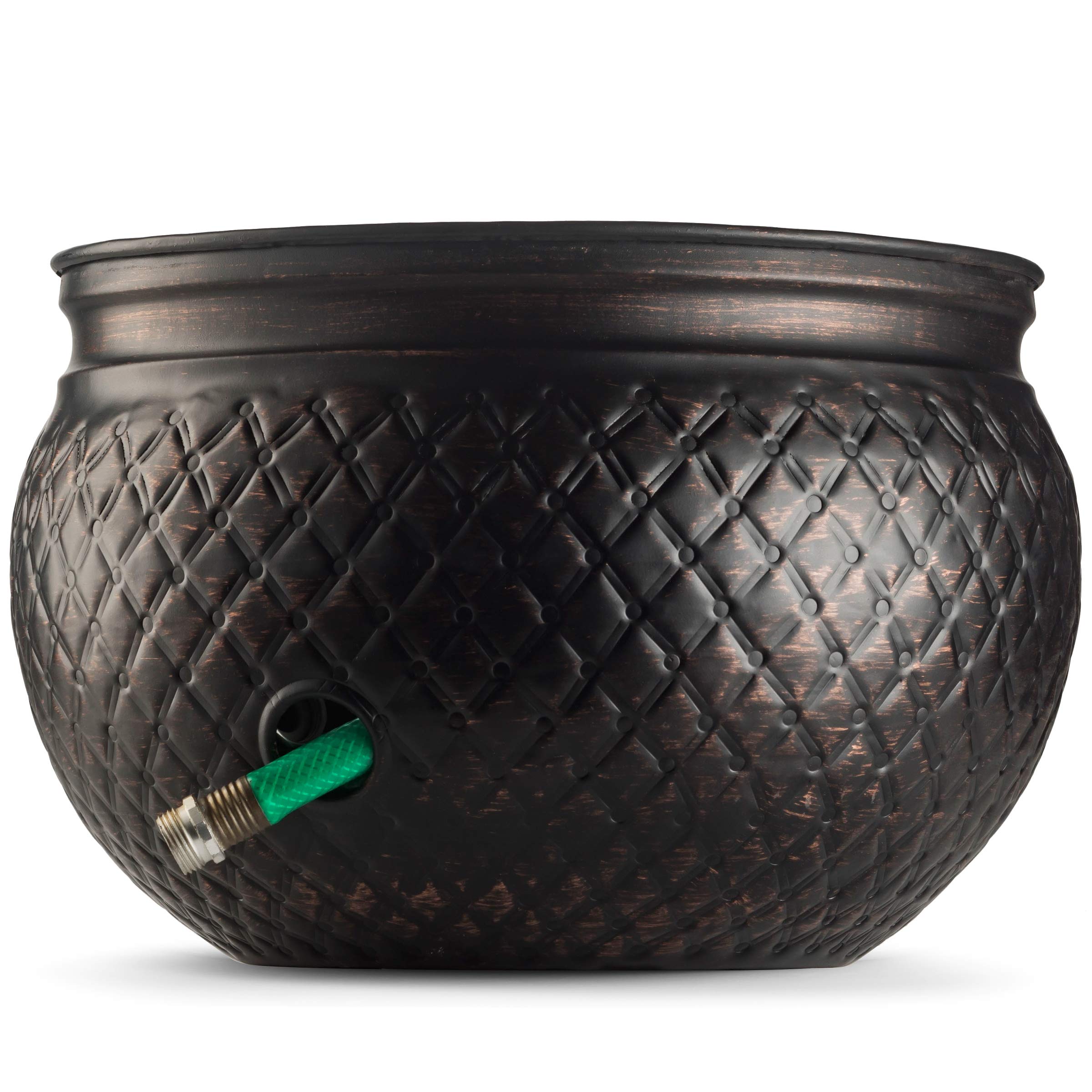 LifeSmart Garden Hose Pot Storage Holder with Lid - 16 x 12 Inch Outdoor Organizer for Hoses, Tools & Accessories - Rust-Resistant Copper Accents - Perfect for Patio, Yard & Garden Storage
