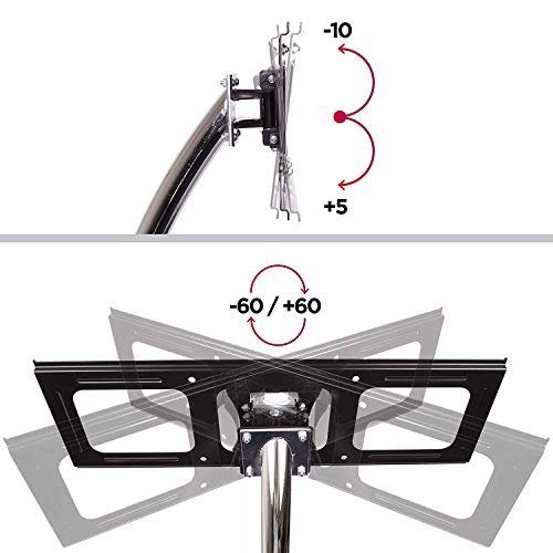 Duronic TV Stand TVS3F1 - Chrome & Glass TV Stand for 30” to 60” Flat Screen TVs (LCD/LED/OLED/QLED) with Tilt & Swivel, VESA 600x400, 150lbs Capacity - Perfect for Living Room, Bedroom & Home Theater Setup