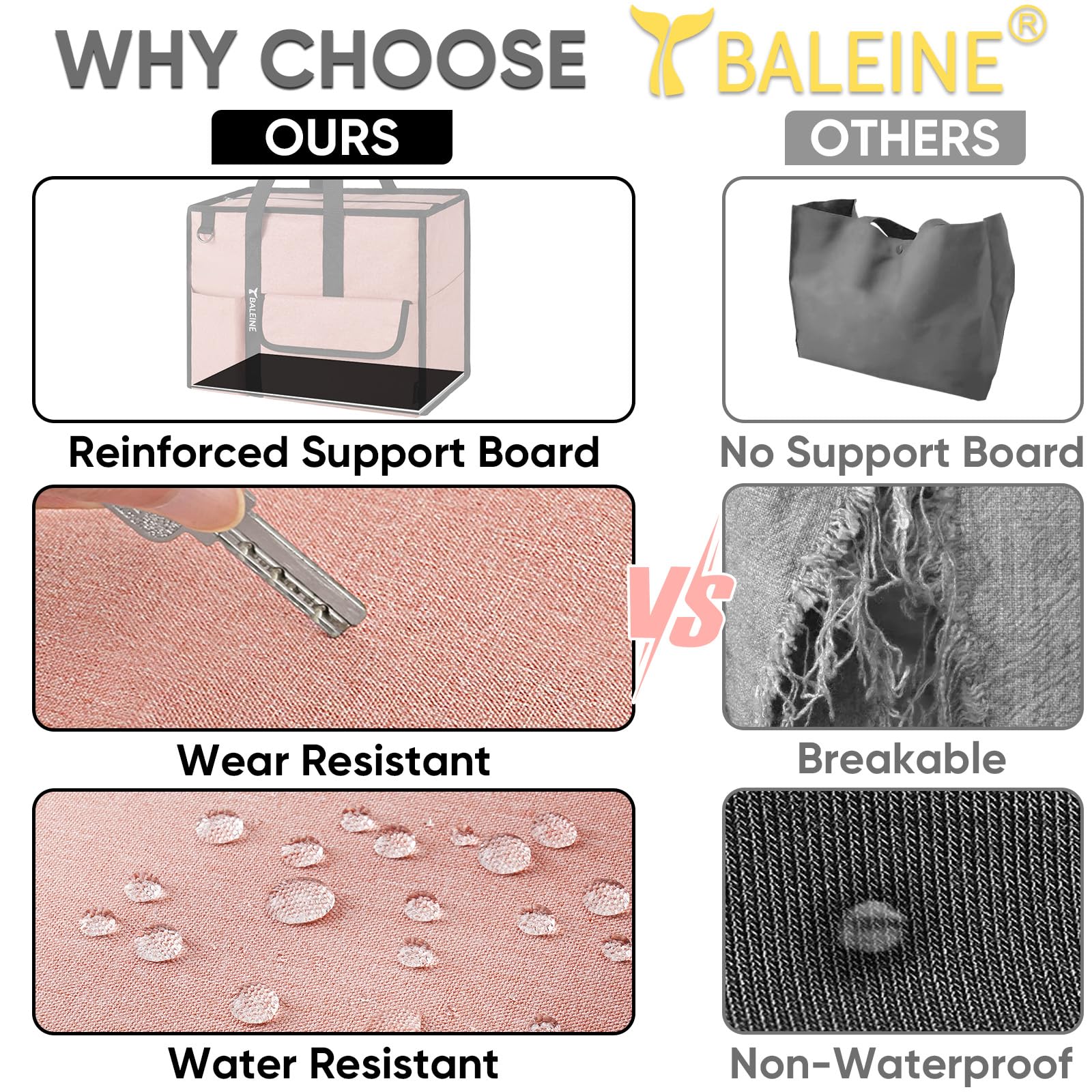 BALEINE Large Foldable Tote Bag with Reinforced Bottom & Pockets - for Nurses, Travel & Work
