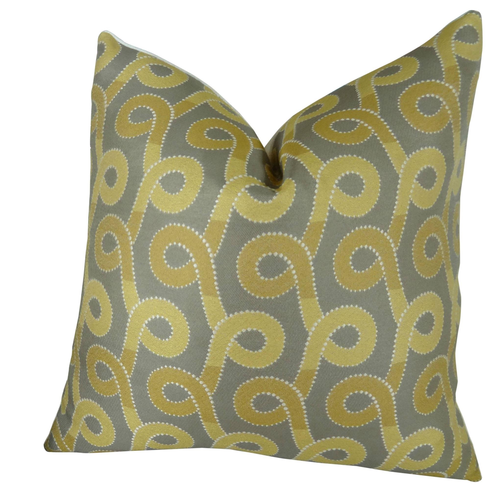 Luxury Decorative Throw Pillow - Designer Gold & Gray Swirl Couch Pillow - Modern Geometric Maze Pillow - Handmade in USA | Elegant Home Decor for Living Room, Bedroom & Sofa