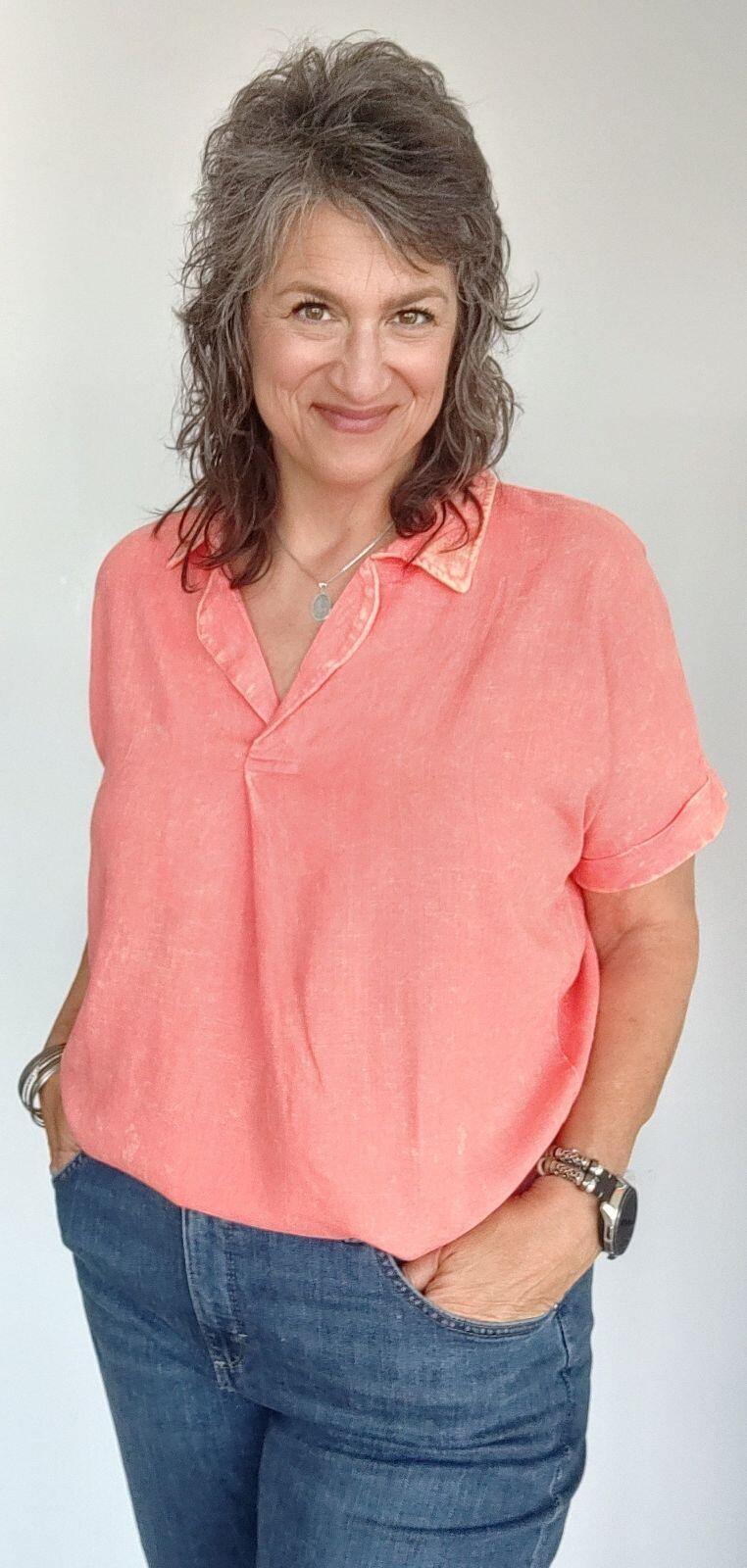 Coral V-Neck Shirt for Women - Soft & Comfortable Casual T-Shirt | Perfect for Everyday Wear, Work, and Weekend Outfits