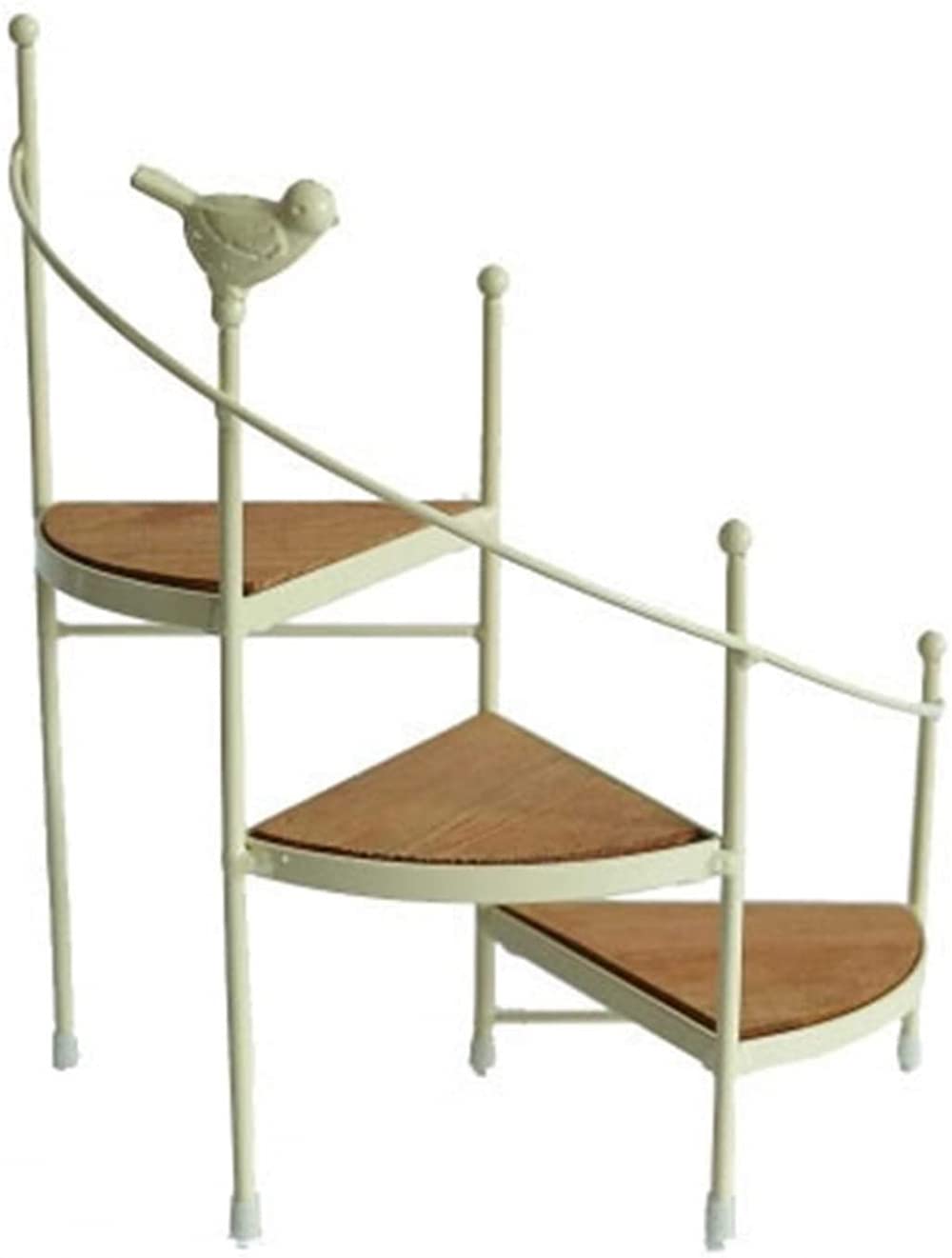 YRHH Wrought Iron Spiral Staircase Shelf - White Wooden Staircase Balcony Plant Stand for Home & Garden Decor | Perfect for Indoor Herb Garden, Flower Display, and Small Space Organization
