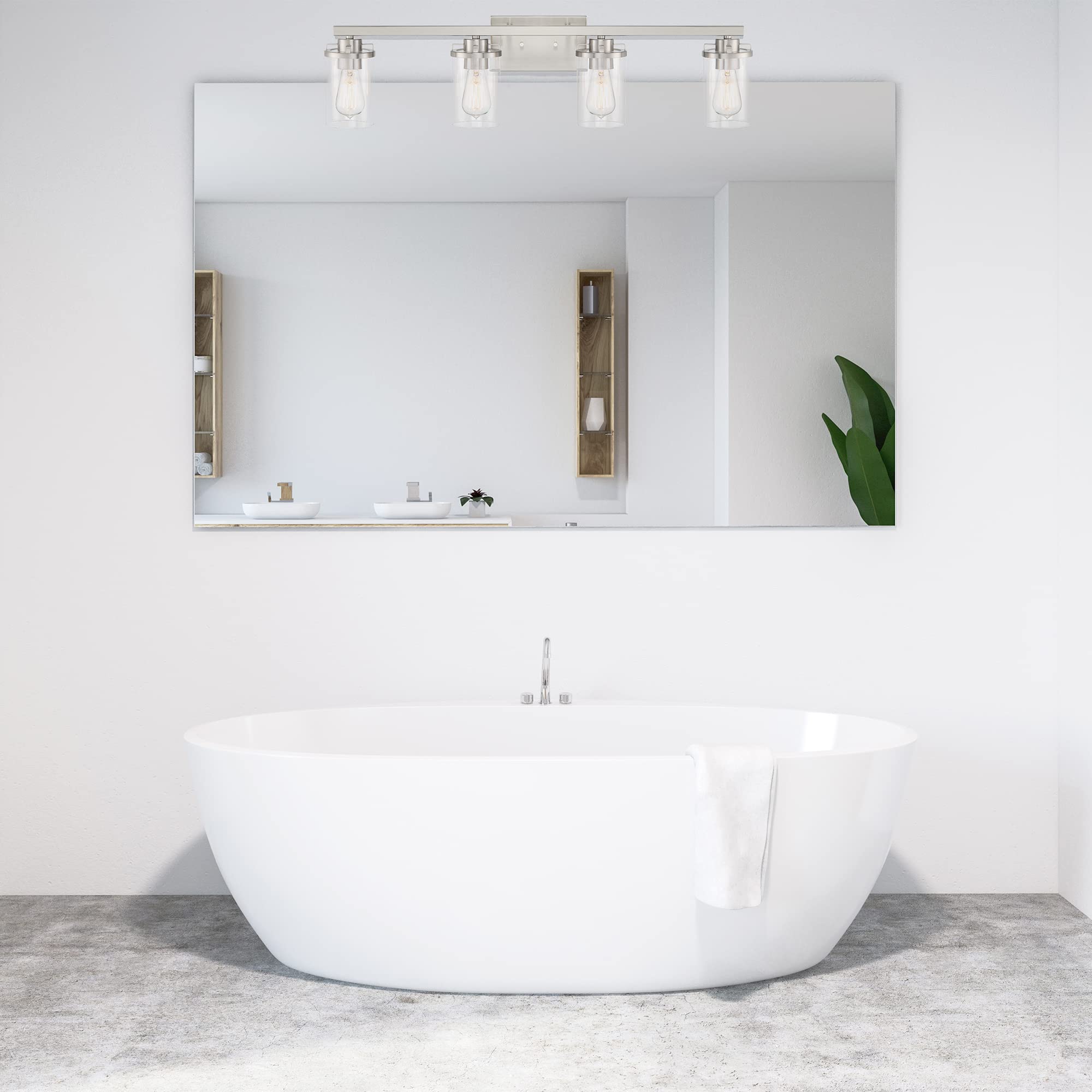 DESIGNERS FOUNTAIN Jedrek 4-Light Bathroom Vanity Light Fixture in Brushed Nickel (Model 93304-BN) - Perfect for Modern Bathroom, Powder Room & Spa Lighting Upgrade