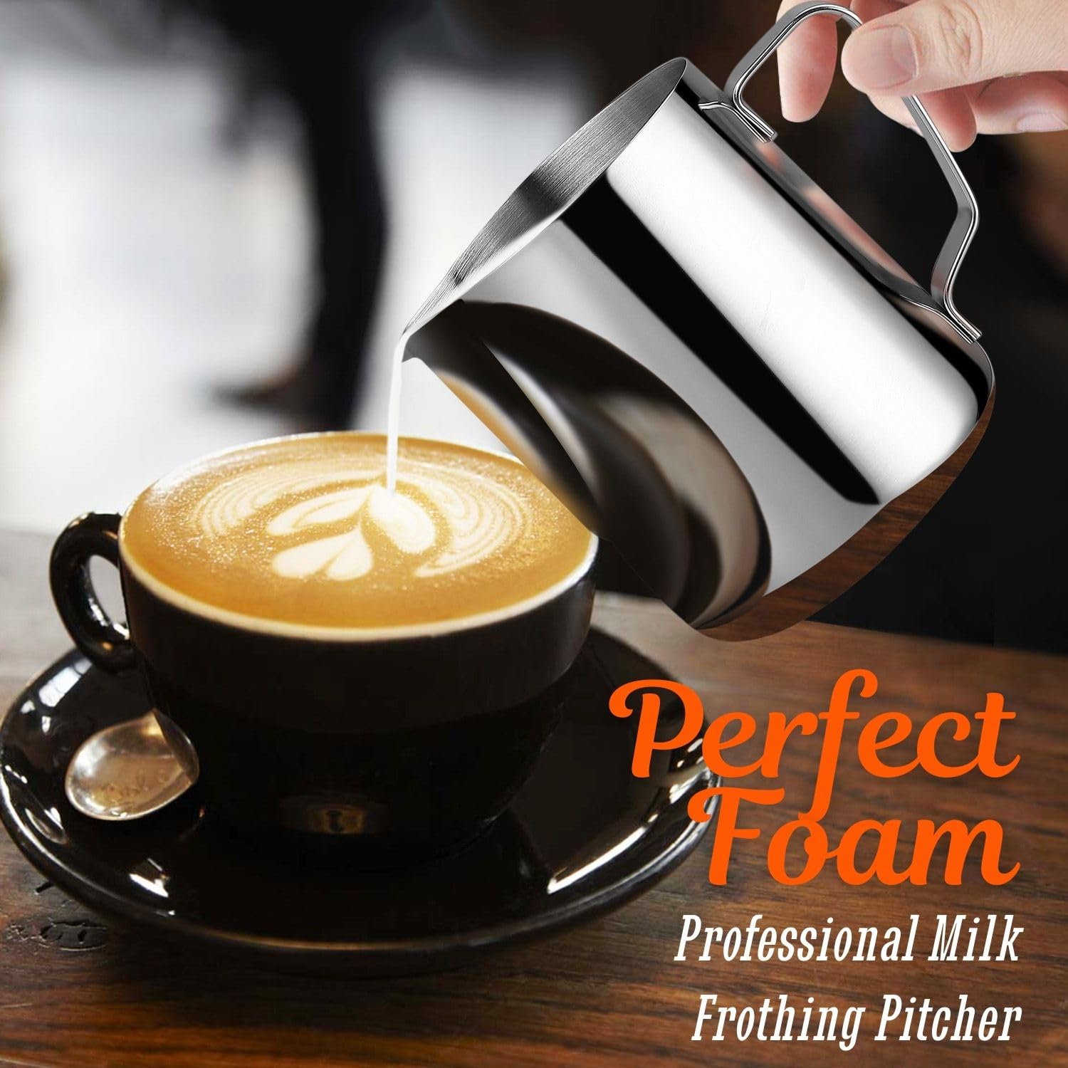 Premium Stainless Steel Milk Frothing Pitcher 12oz (350ml) - Barista-Grade Frother Cup for Espresso Machines, Cappuccino & Latte Art - Perfect for Home Coffee Brewing & Professional Cafes