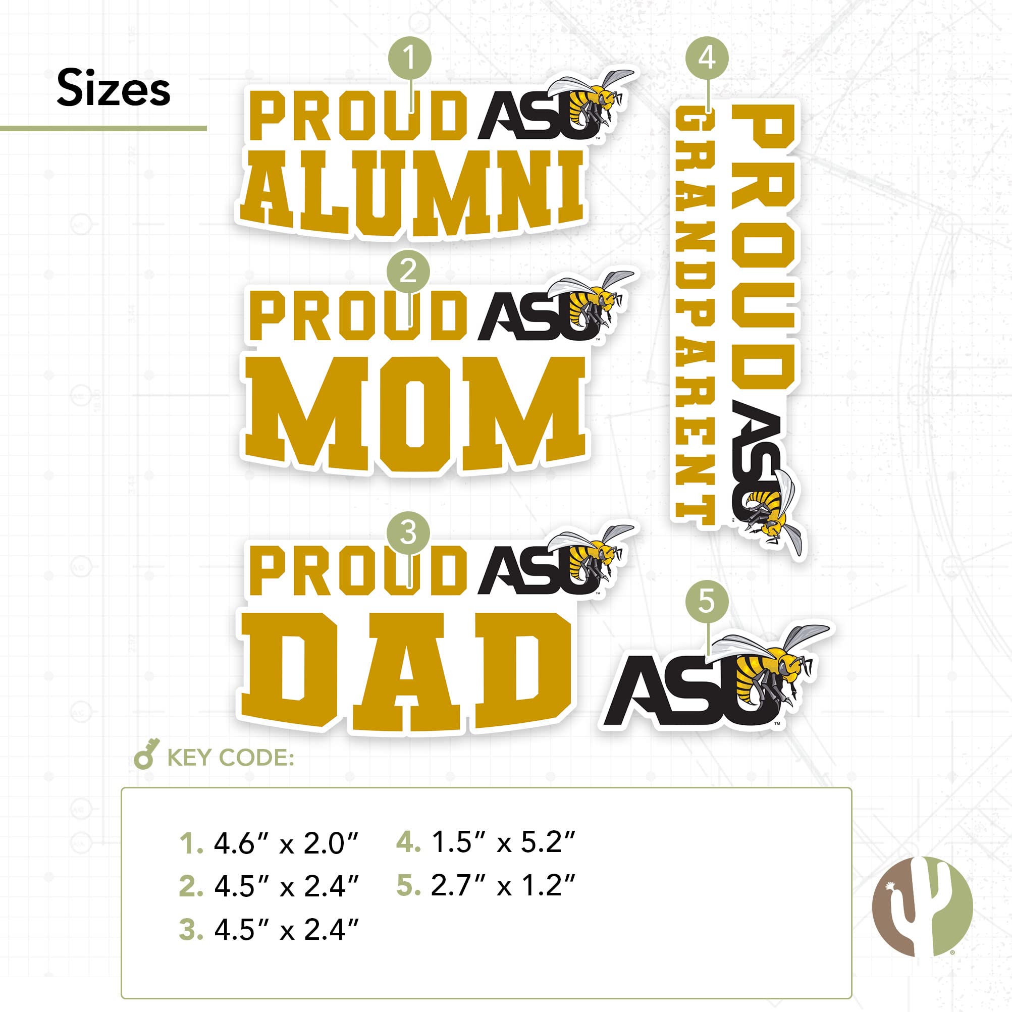 ASU Alabama State University Hornets HBCU Vinyl Decal Sticker - Desert Cactus Design for Laptop, Water Bottle, Car & Scrapbook - Family Full Sheet - Perfect for School Spirit, College Pride & Alumni Gifts