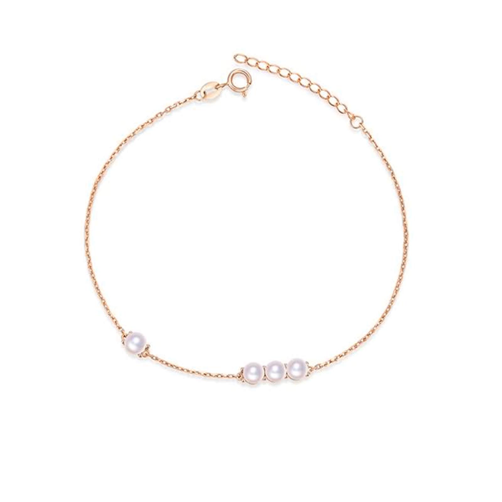 18K Rose Gold Bracelet for Women - Elegant Pearl & Rose Gold Charm Friendship Bracelet, Perfect for Gifts, Anniversaries, and Special Occasions