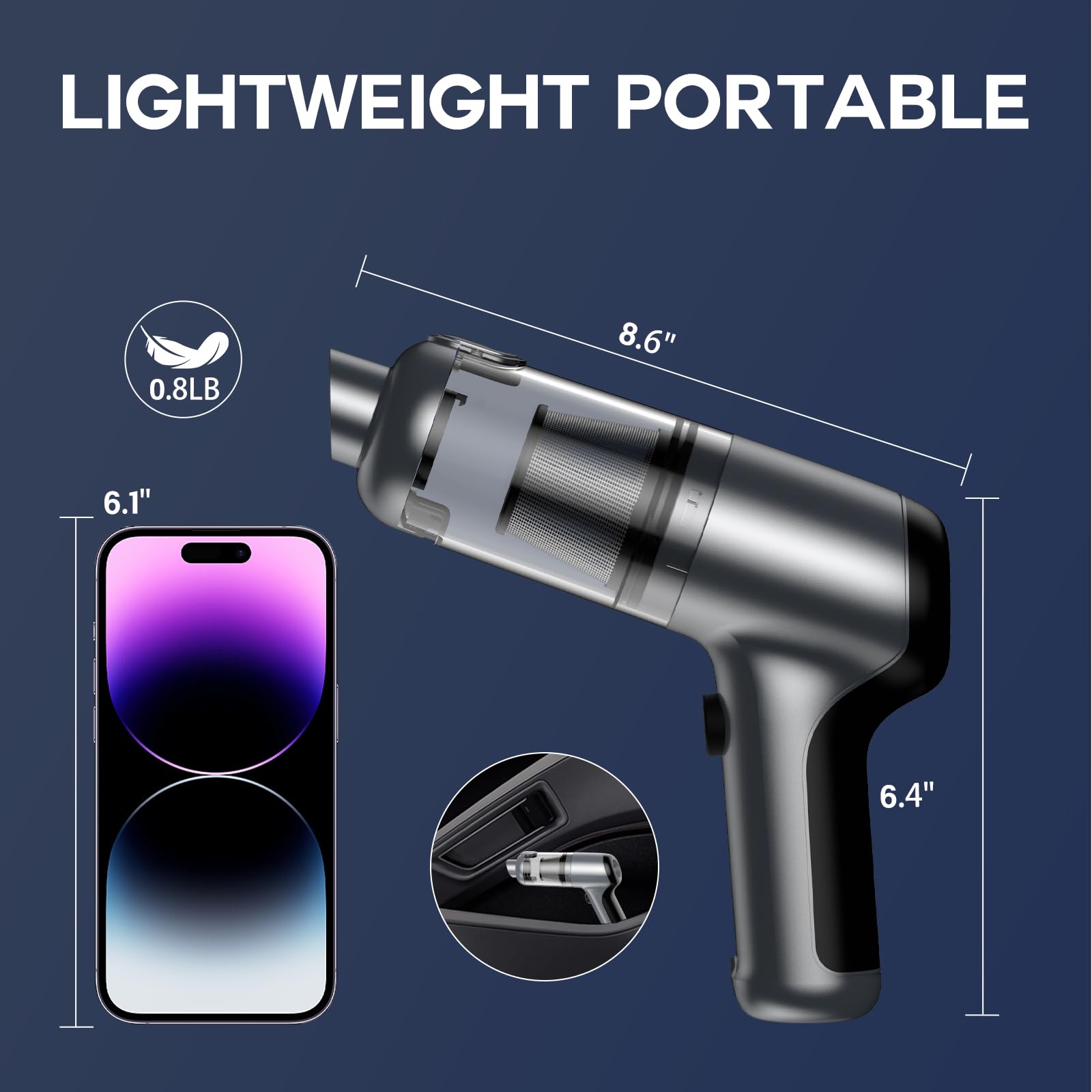 Cordless Handheld Vacuum Cleaner 3-in-1 Portable Car Vacuum with 18000PA Brushless Motor - Rechargeable Multi-Nozzle Mini Vacuum for Home, Office, Computer Keyboard & Car Cleaning