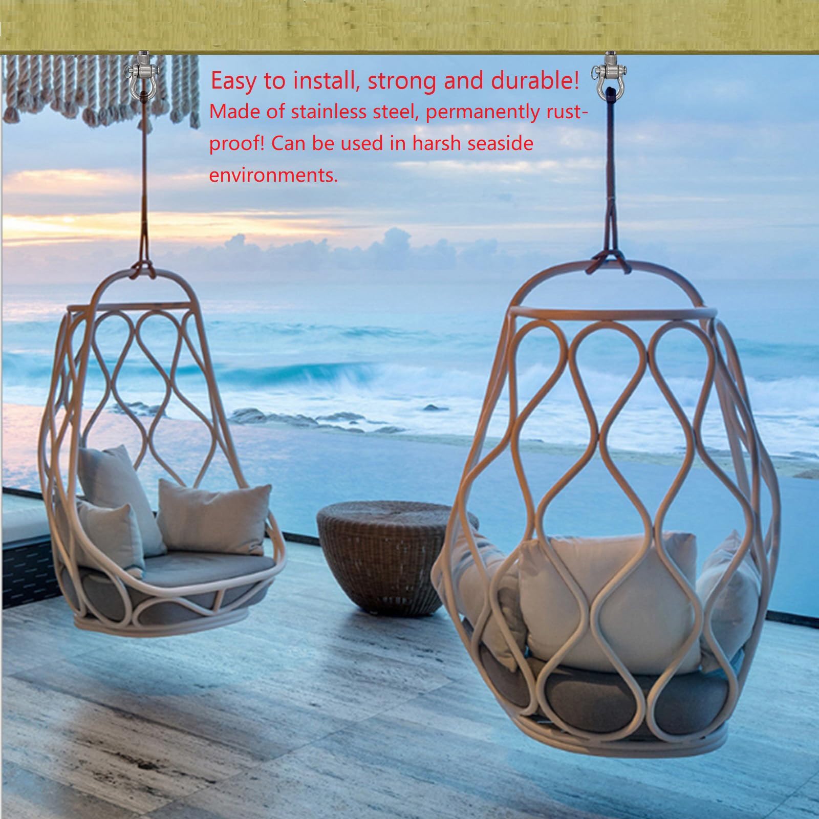 2 Heavy Duty Stainless Steel Swing Hangers with Bearings - Quiet & Smooth Swivel Hooks for Wood/Steel Beams - 1500 LB Capacity - Perfect for Hammocks, Yoga Swings, Porch Swings & Sandbags - Indoor/Outdoor Use for Backyard, Gym & Patio