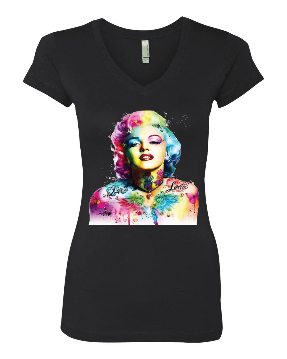 Vibrant Marilyn Multicolor Pop Art V-Neck T-Shirt for Women - Junior Fit Fashion Tee | Perfect for Casual Wear, Pop Culture Events & Retro Themed Parties