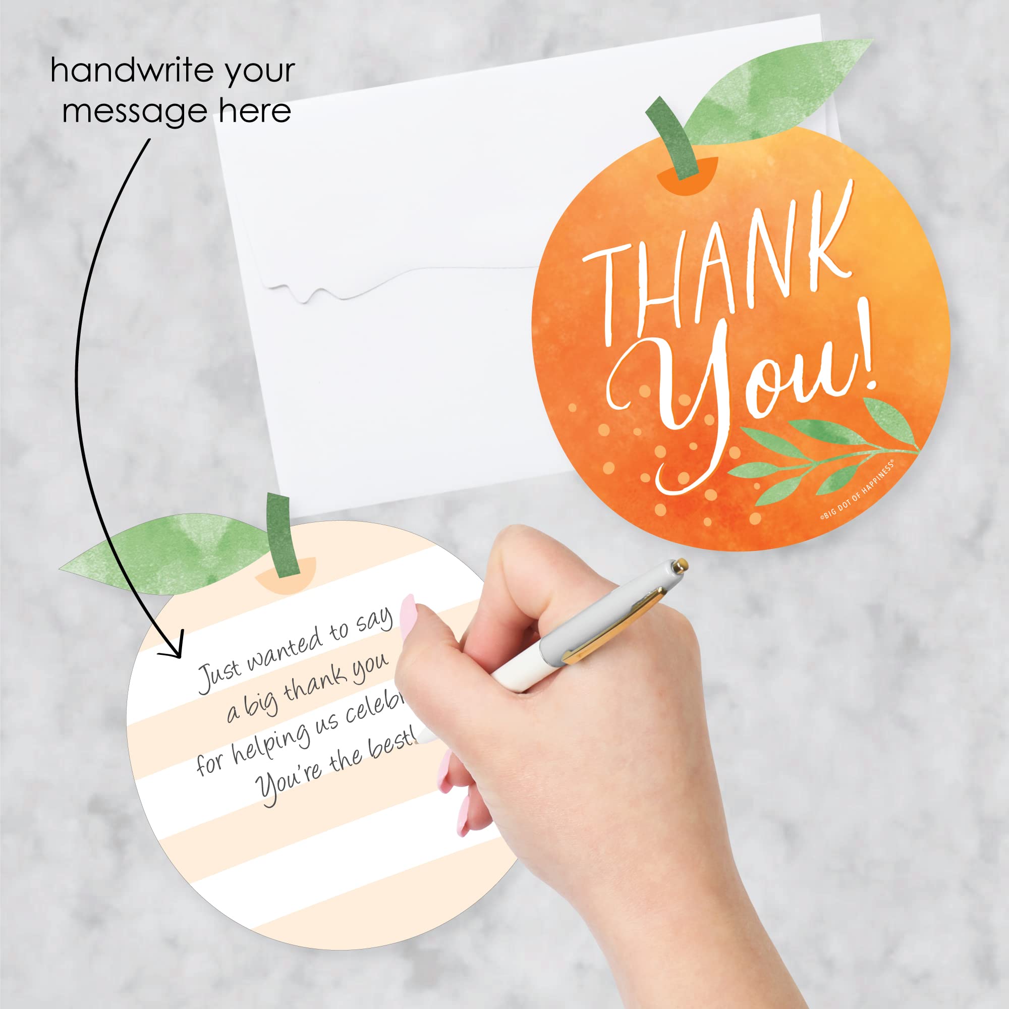 Big Dot of Happiness Little Clementine-Shaped Thank You Cards - Set of 12 Orange Citrus-Themed Note Cards with Envelopes for Baby Showers, Birthday Parties & Appreciation Gifts | Perfect for Thank You Notes, Wedding Favors & Special Occasions