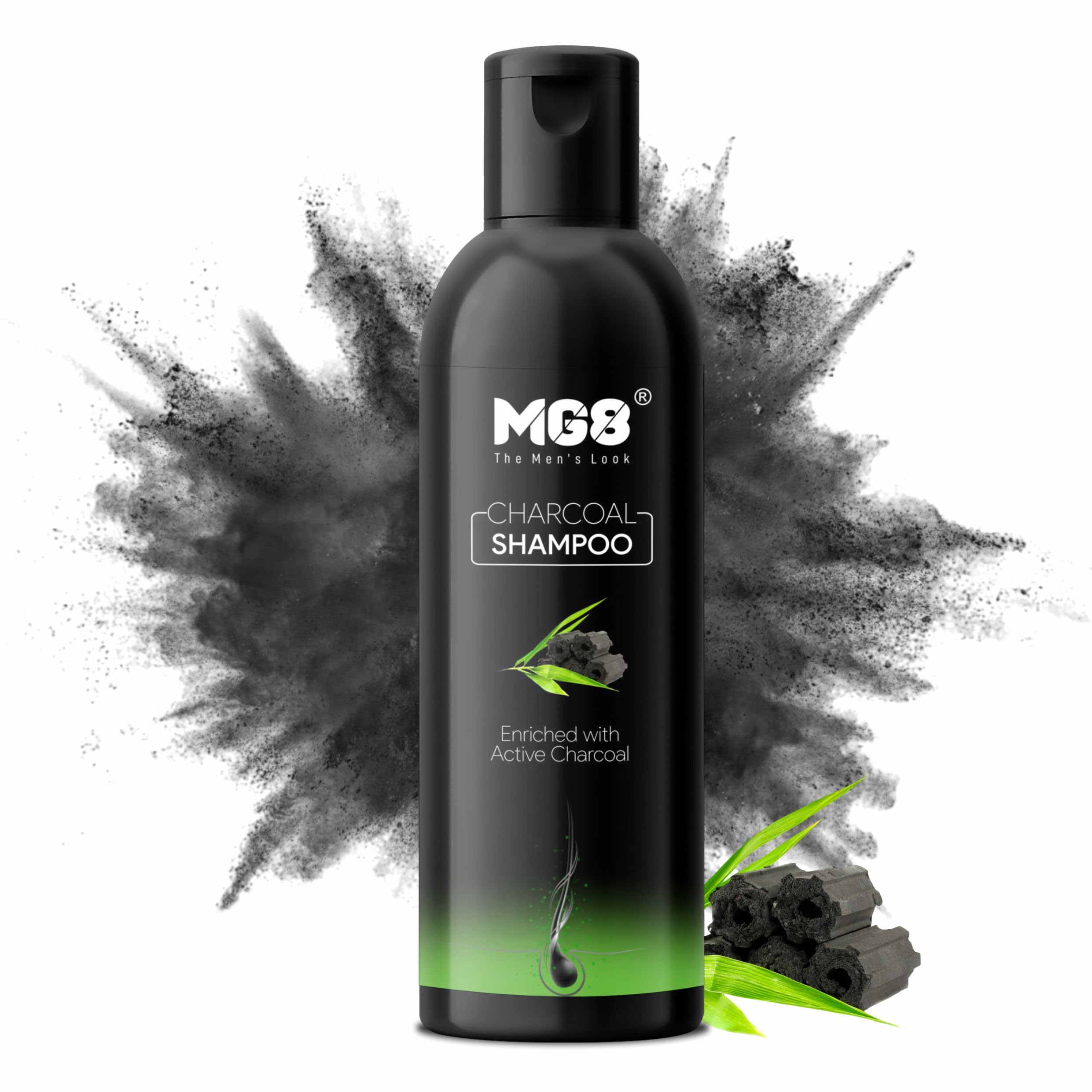 MG8 Anti-Dandruff Shampoo for Men - 250ml Charcoal Shampoo for Oily Scalp | Promotes Hair Growth & Healthy Shine | Ideal for Daily Use & Scalp Care