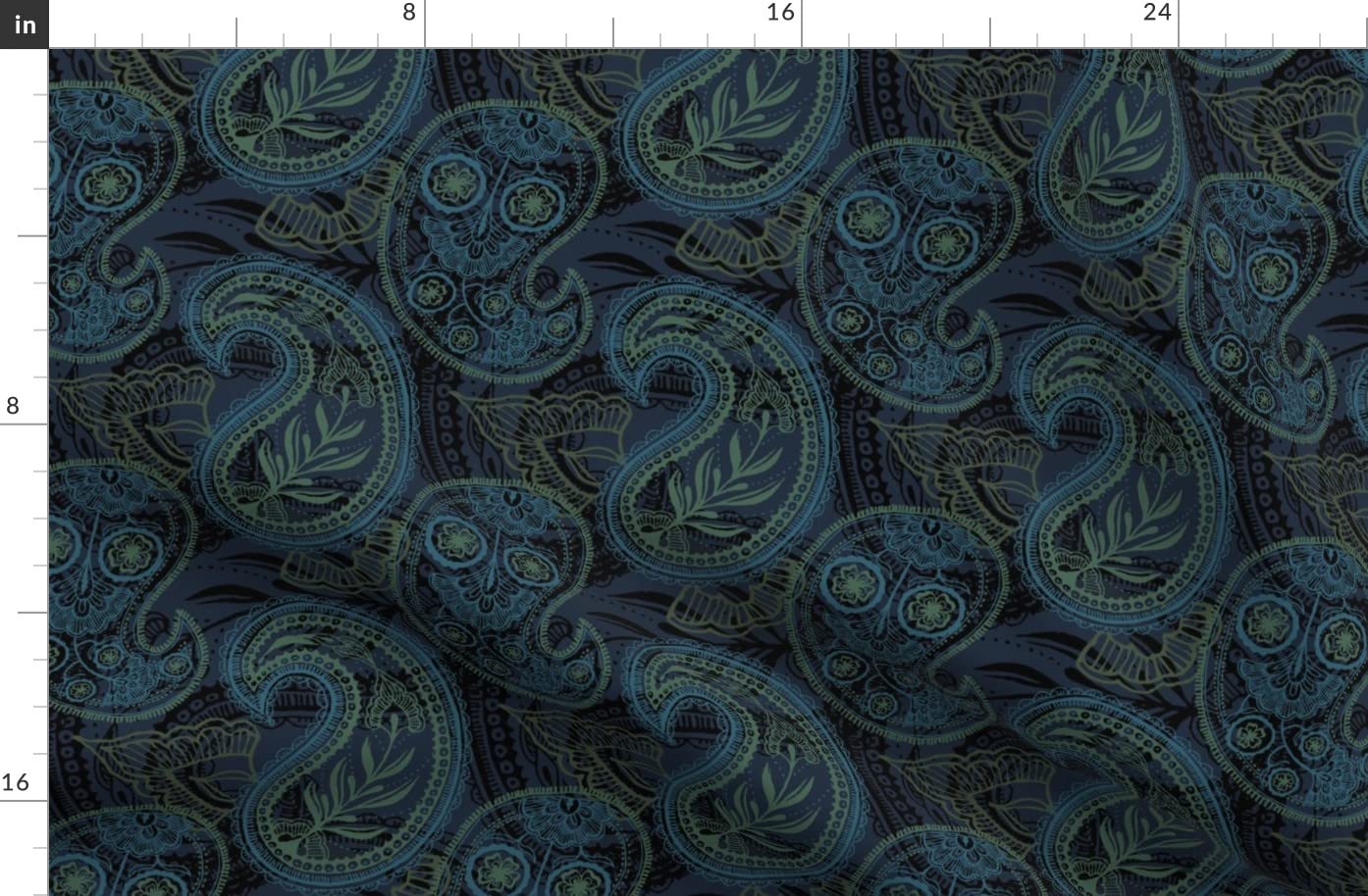 Paisley Undines Dark Printed Fleece Fabric Fat Quarter by Spoonflower - Soft & Cozy for Sewing Blankets, Loungewear, DIY No-Sew Projects - Perfect for Home Decor, Baby Quilts & Cozy Winter Crafts