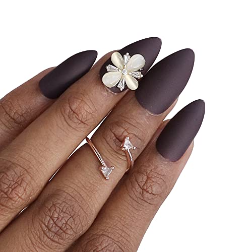 Beromt Flower Charm False Nails - Ready to Apply Artificial Nail Extensions | Easy Peel Off Removal | Perfect for Parties, Weddings & Special Occasions - BFNC06FC
