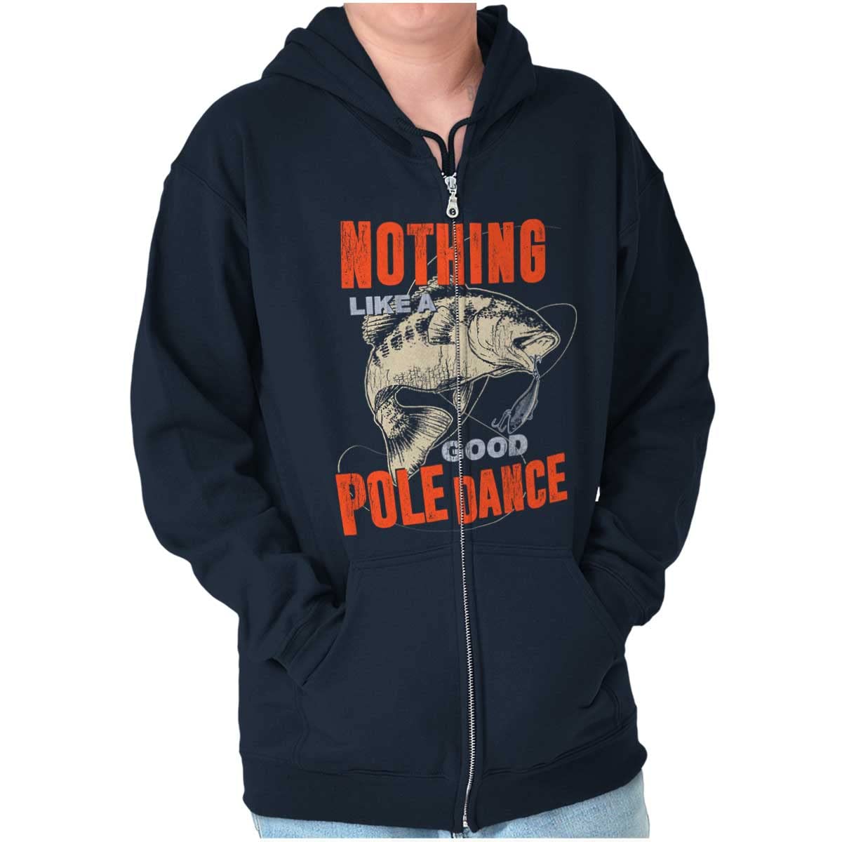 Bass Fishing Humor Hoodie - Funny Pole Dance Zip Up Sweatshirt for Men & Women | Perfect for Anglers & Outdoor Enthusiasts