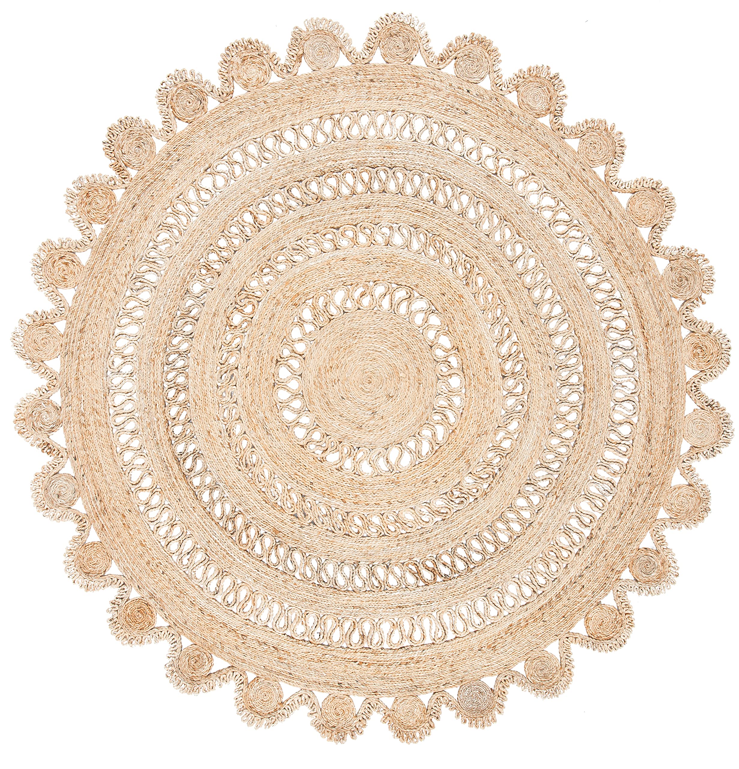 SAFAVIEH Natural Fiber Collection 5' Round Handmade Jute Area Rug - Boho Farmhouse Style, Durable for High Traffic Living Room & Bedroom (NF170A) | Perfect for Cozy Home Decor, Boho Chic Spaces & Rustic Interior Design